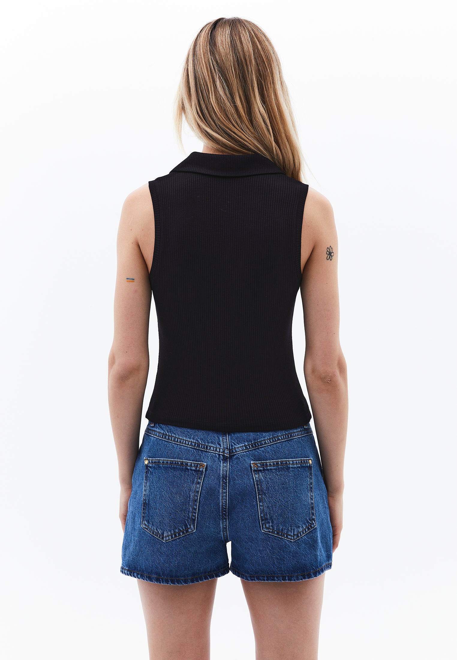 Polo Neck Tank Top - BLACK