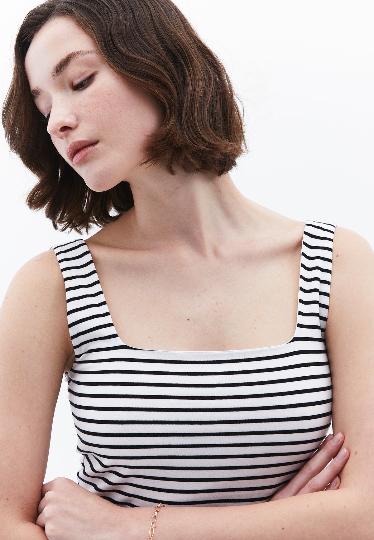 Square Neck Tank Top - Black/White