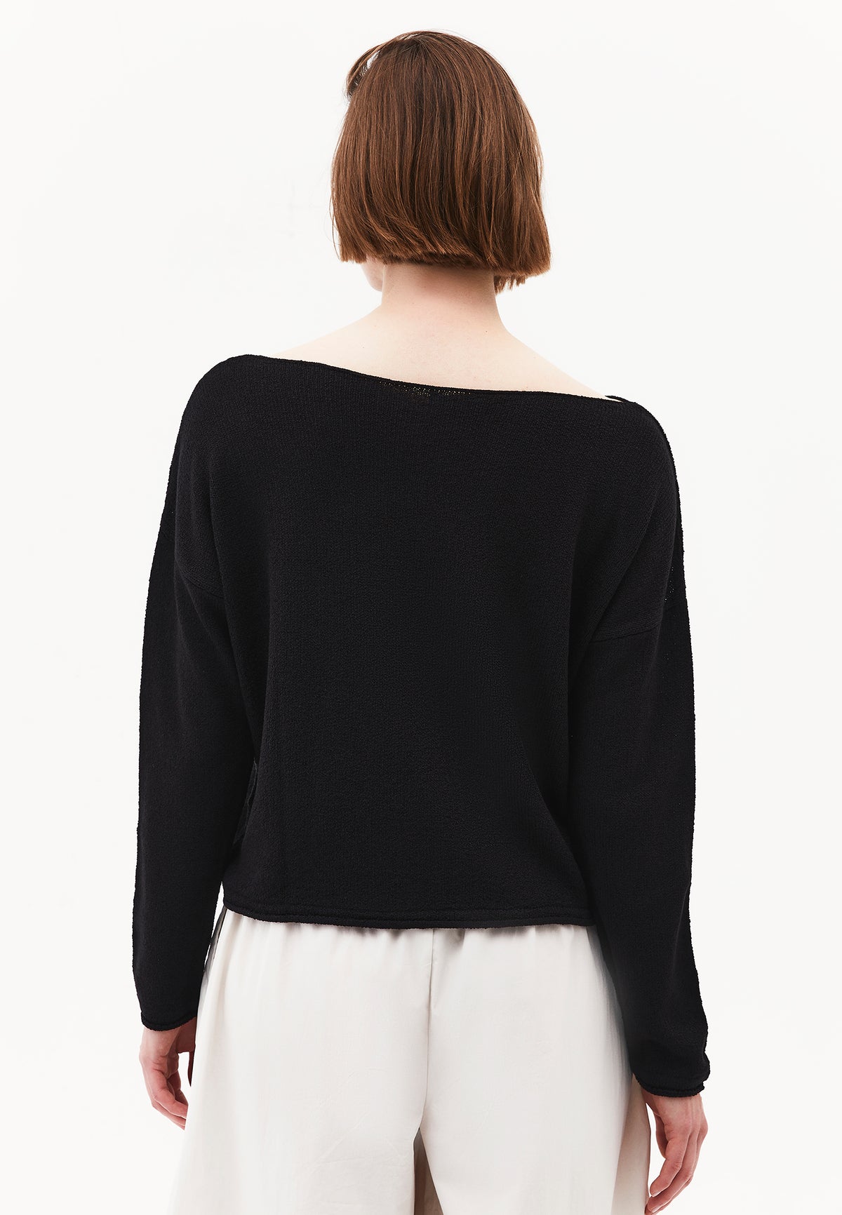 Boat Neck Bouclé Sweater - BLACK