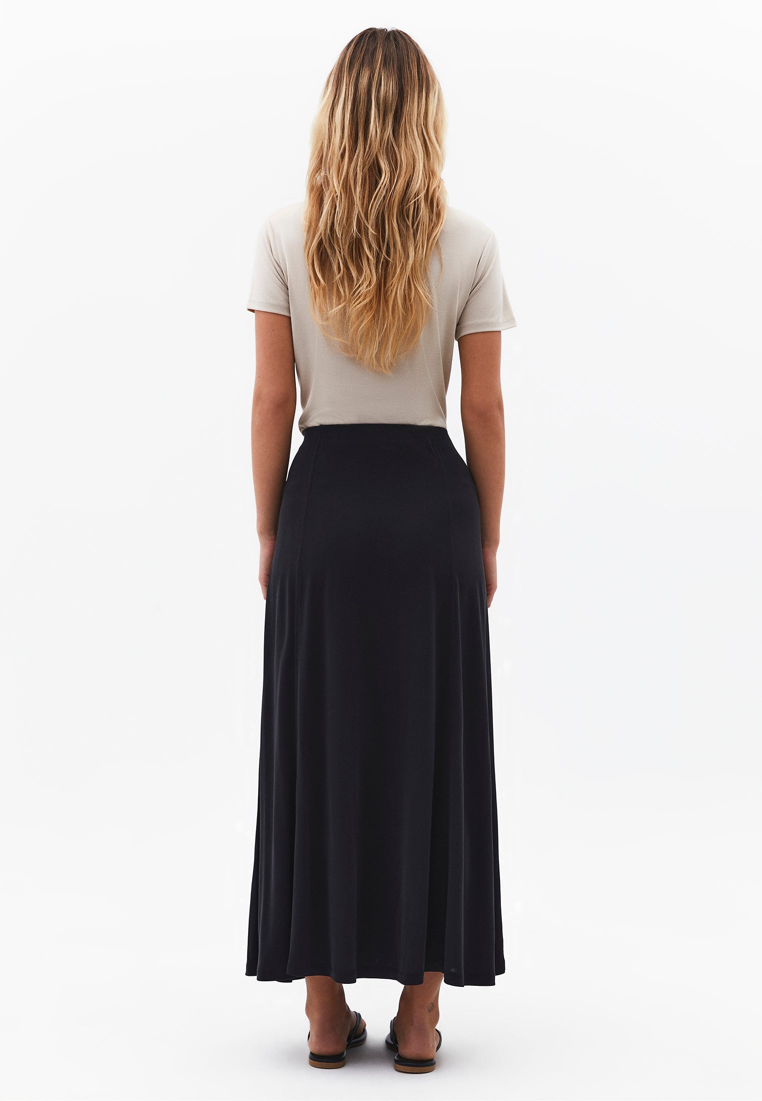 High Waist A Line Midi Skirt - BLACK