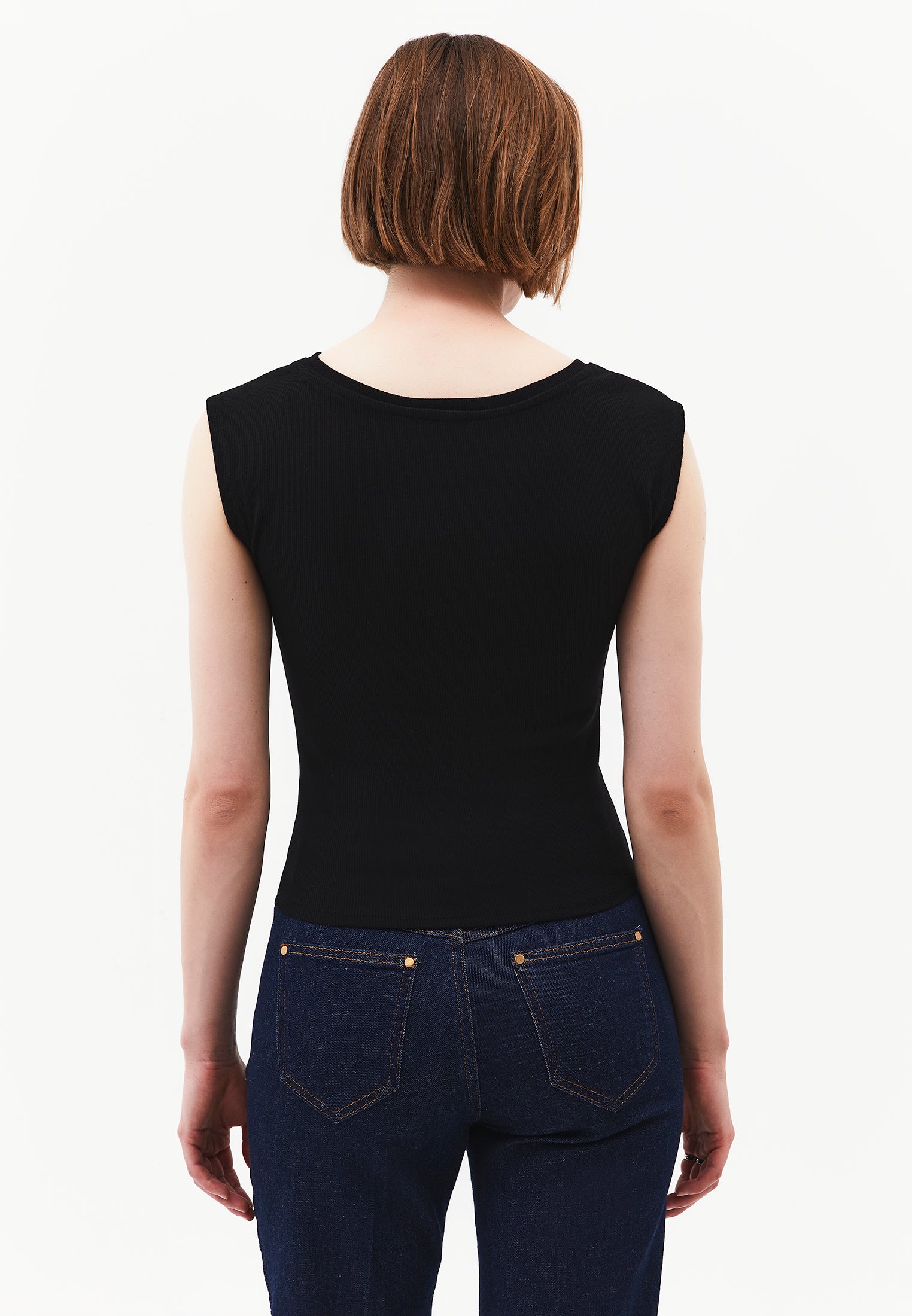 Boat Neck Sleeveless T-Shirt - BLACK