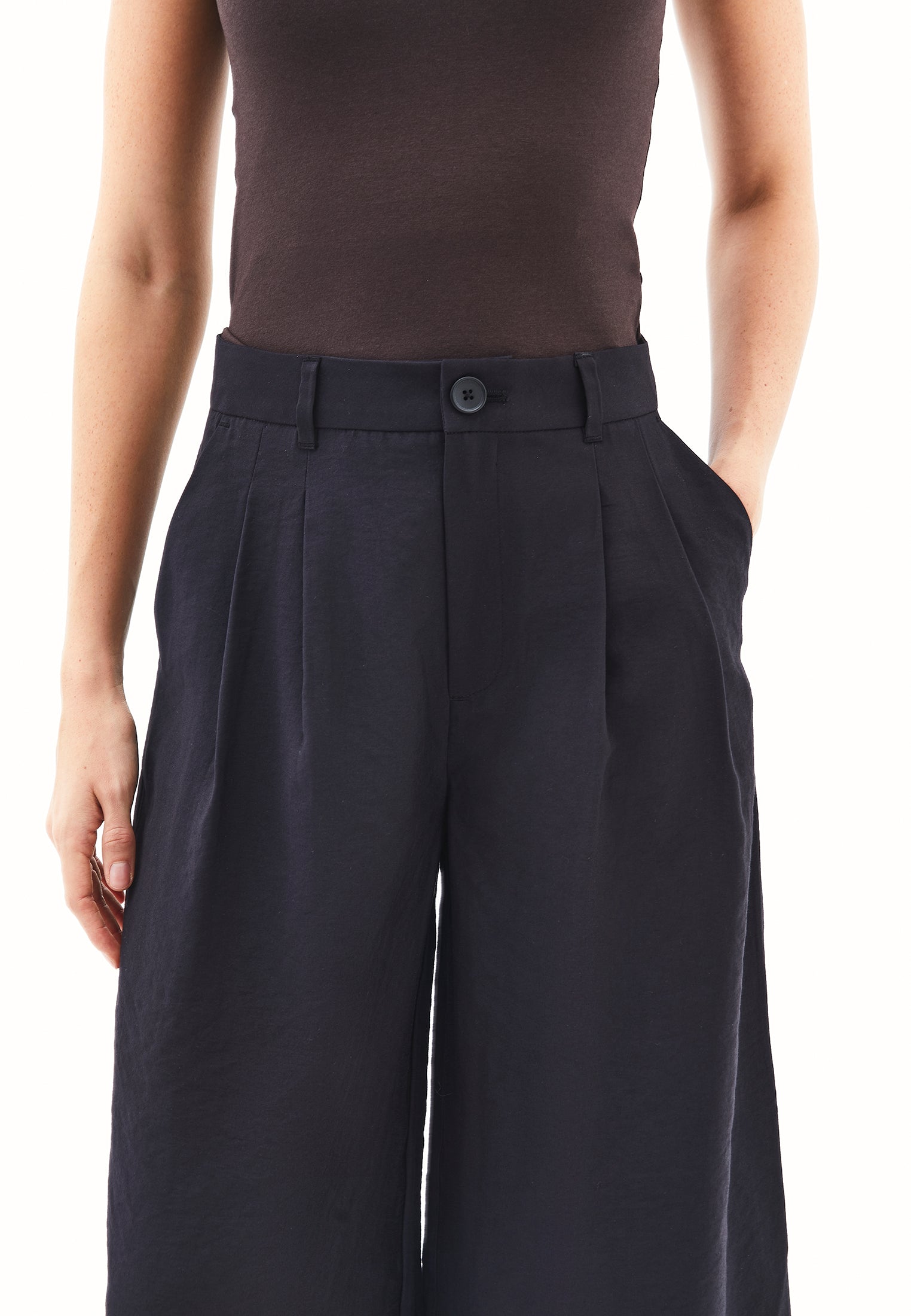 High Waist Wide Leg Pants - BLACK