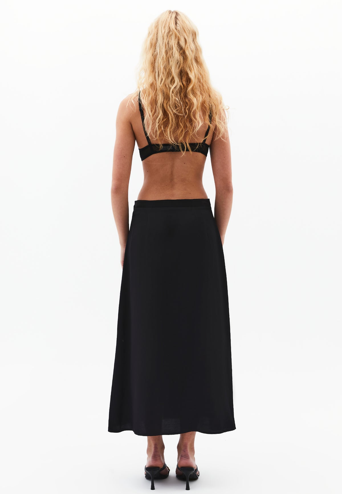 Midi Flared Skirt With Slit - Black