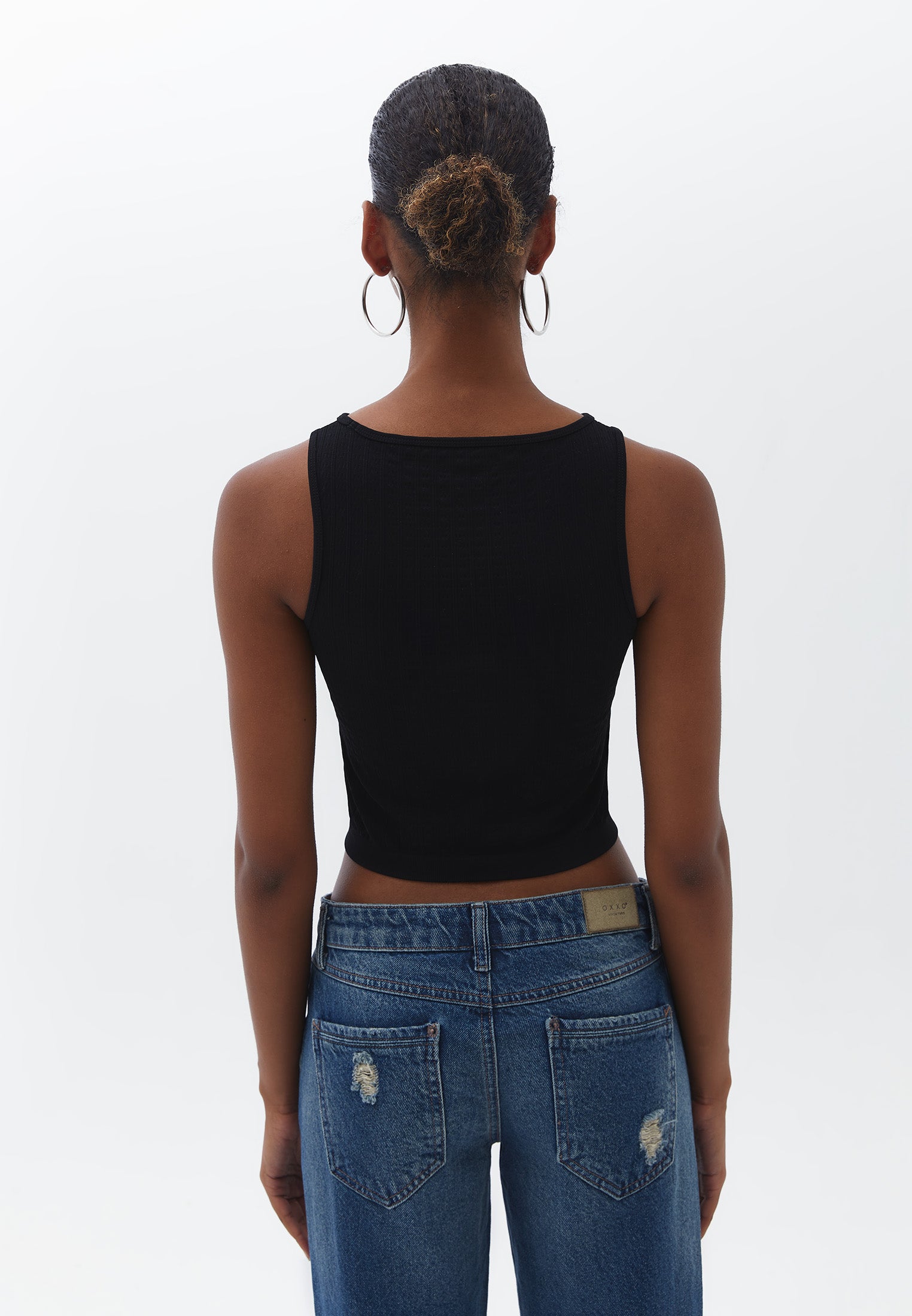 Crew neck crop top - BLACK