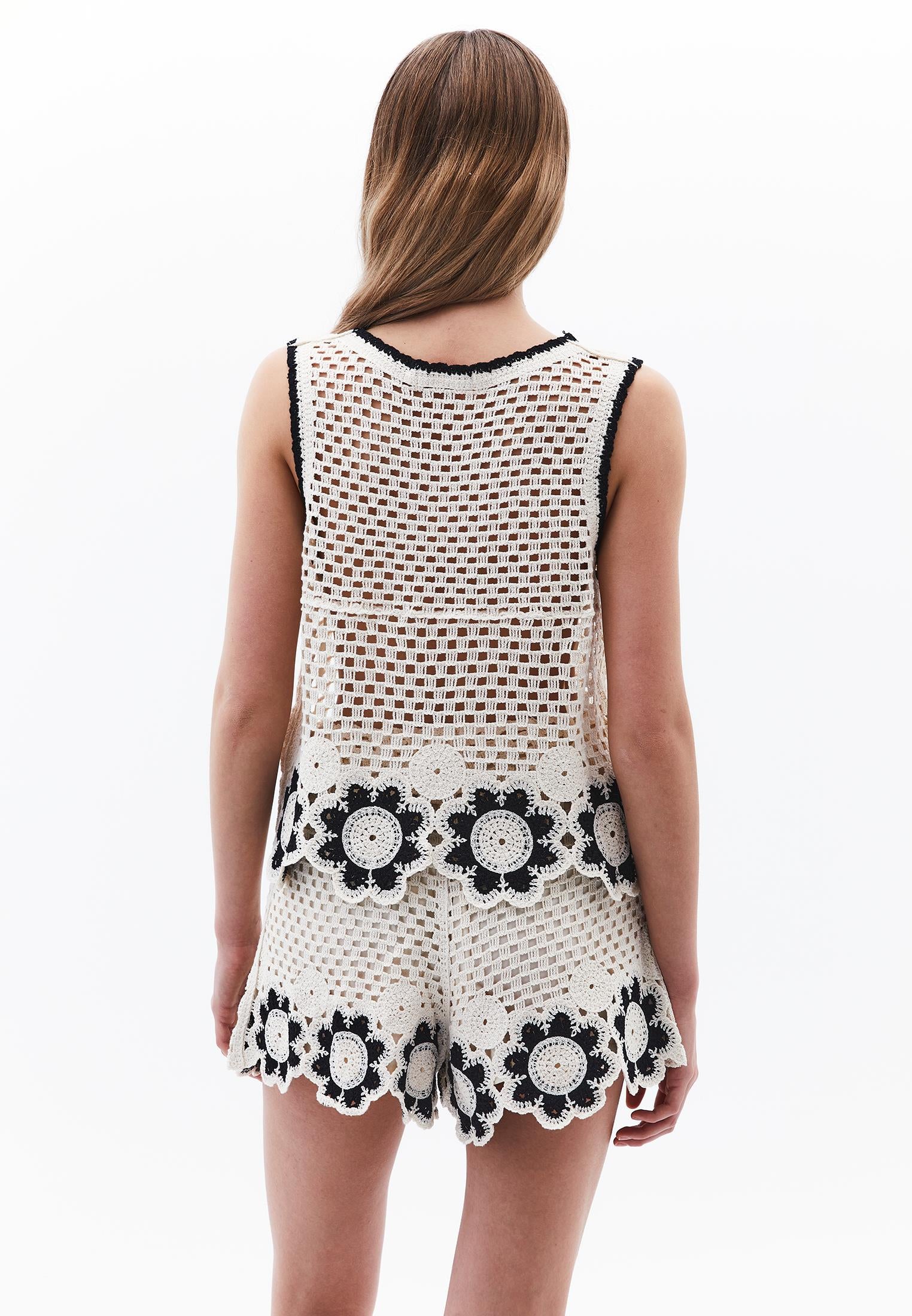 Cotton Blend Tank Top - ICE MILK/BLACK