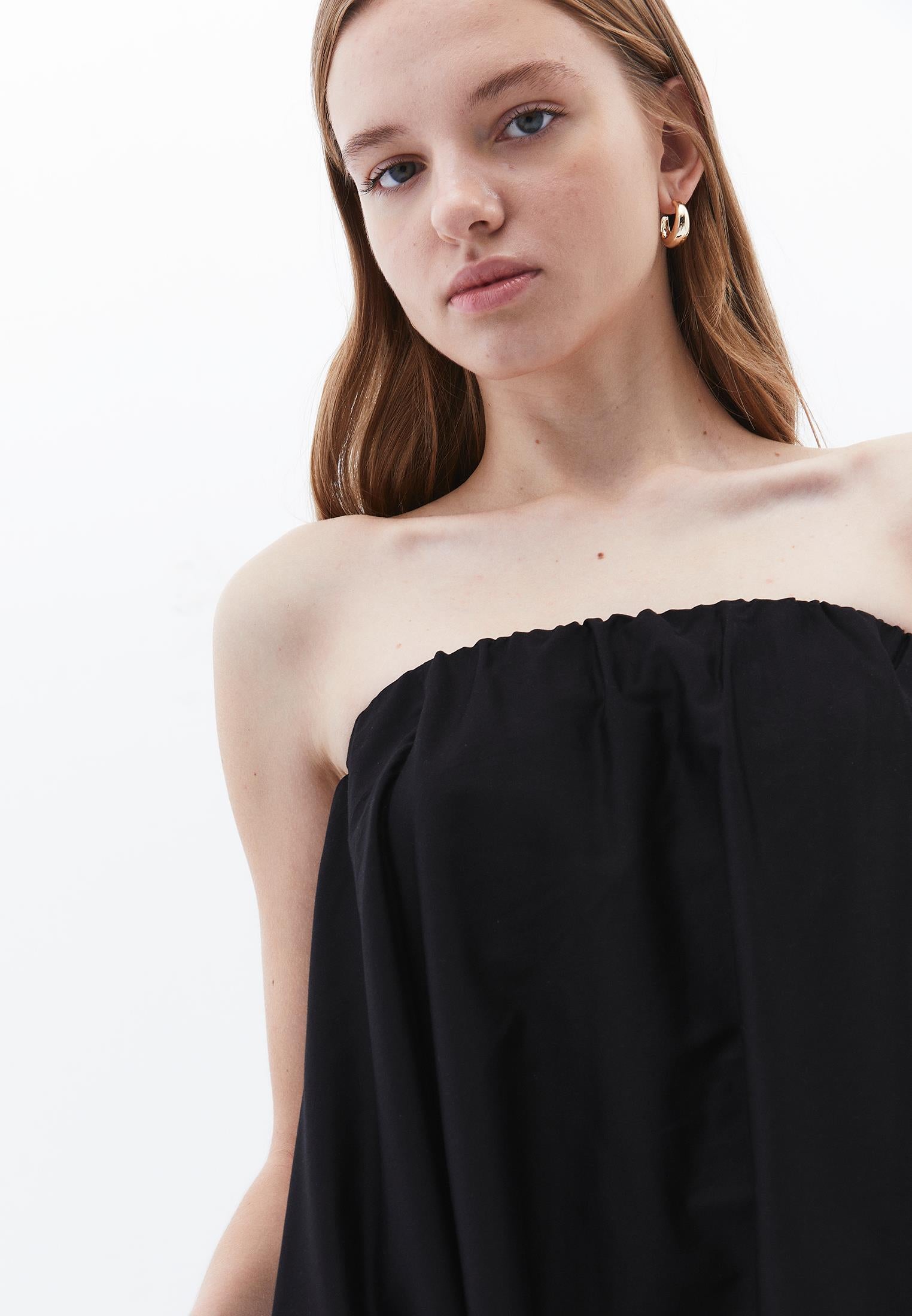Strapless Balloon Form Summer Dress - BLACK