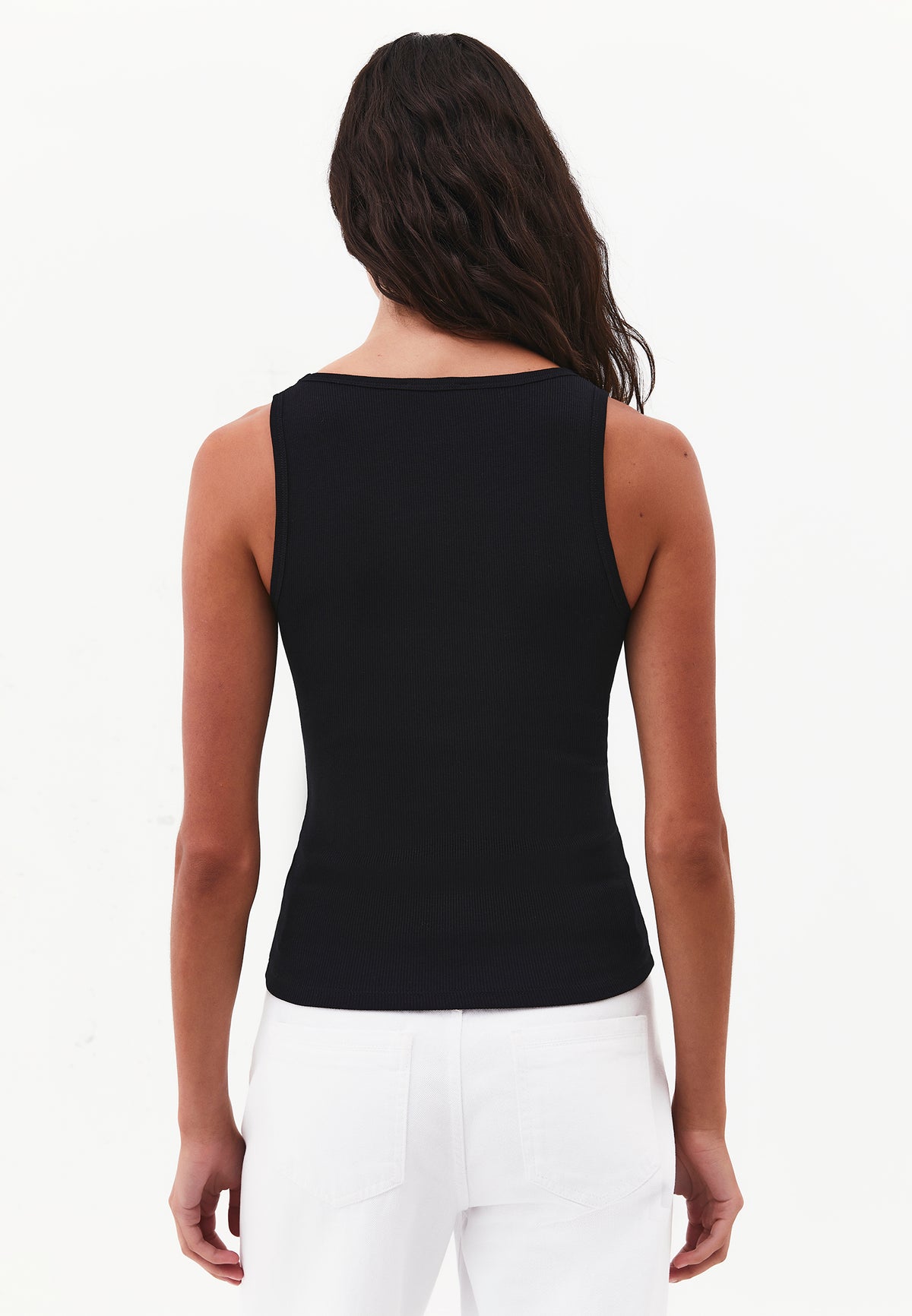 Sleeveless Bodycon Tank Top with Square Neckline - Black
