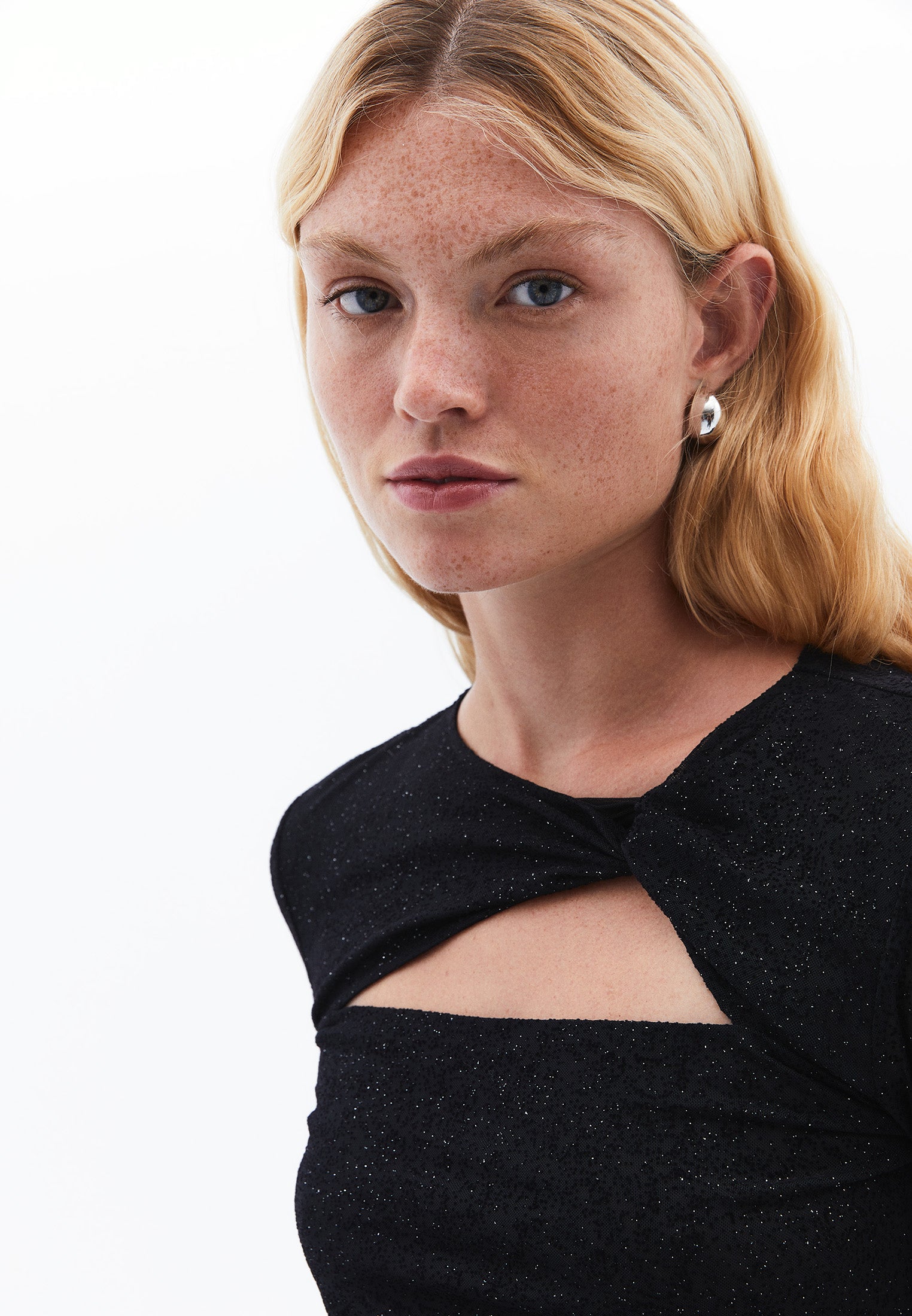 Glitter Crew Neck Long Sleeve T-Shirt - BLACK