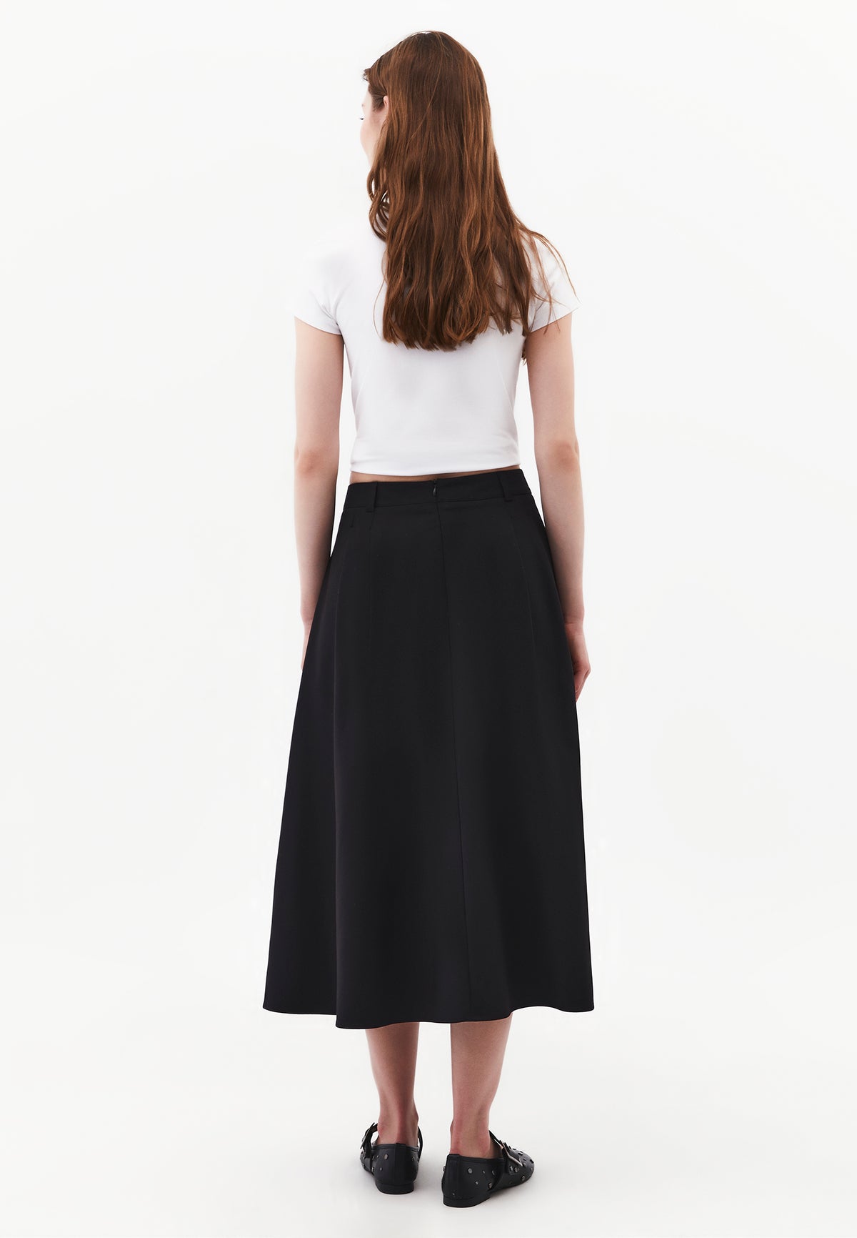 Long Pleated Flared Skirt - BLACK