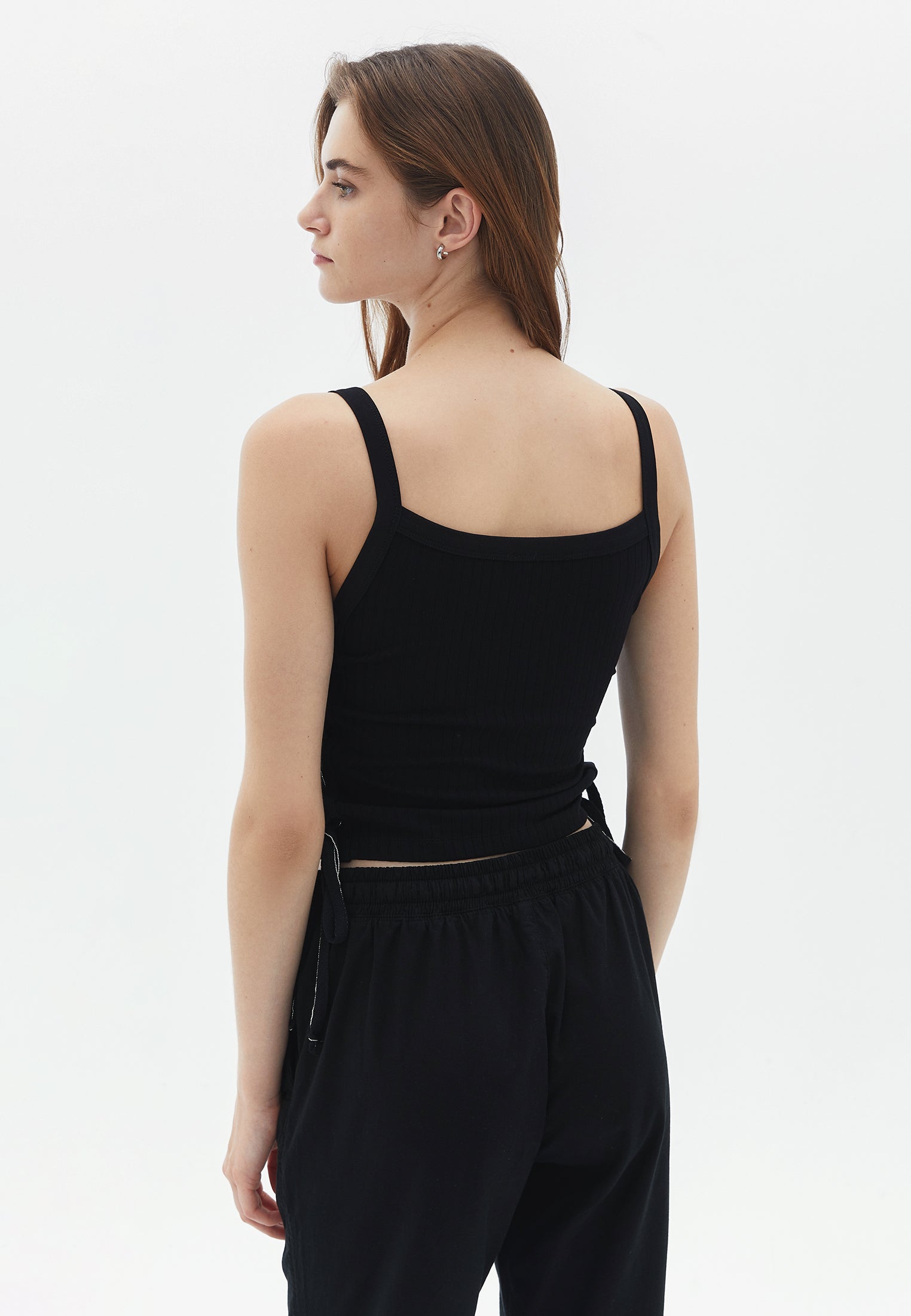 SQUARE NECK VISCOSE TANK TOP - BLACK