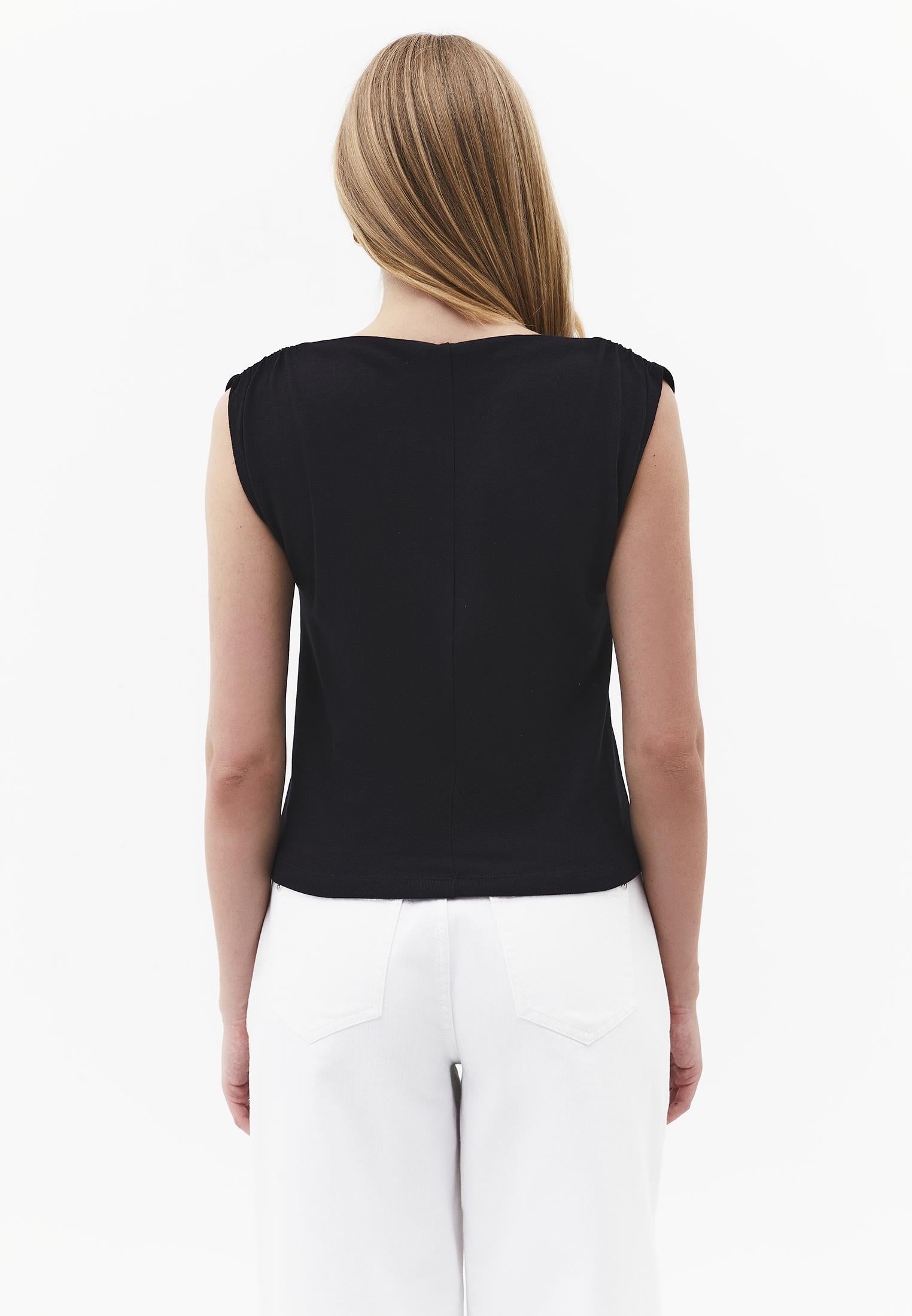 Gathered Boat Neck Tank Top - BLACK