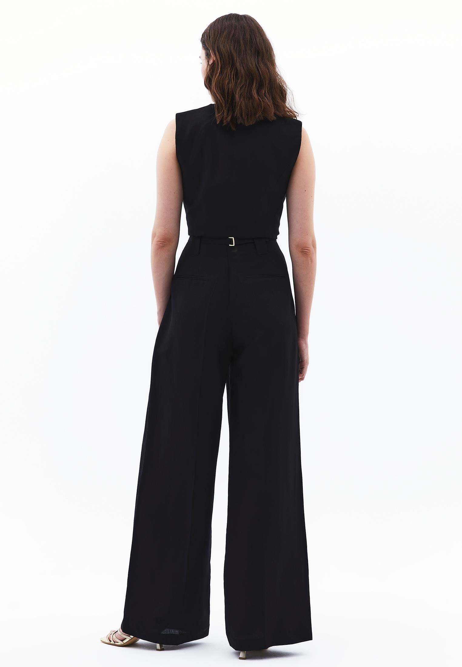 Autumn Buttoned Tencel Pants - BLACK