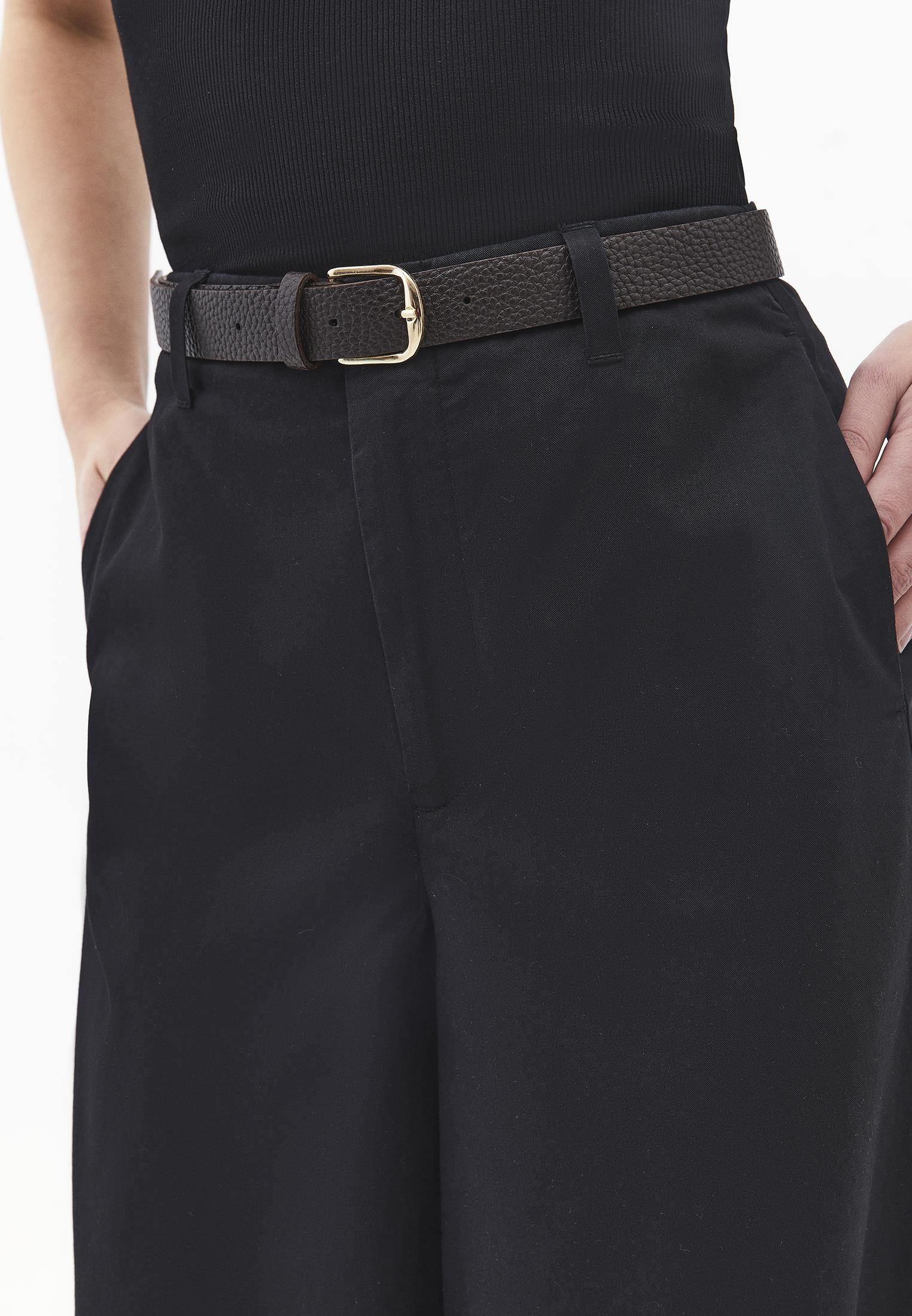 Belted Detail Ultra High Waist Wide Leg Trousers - BLACK