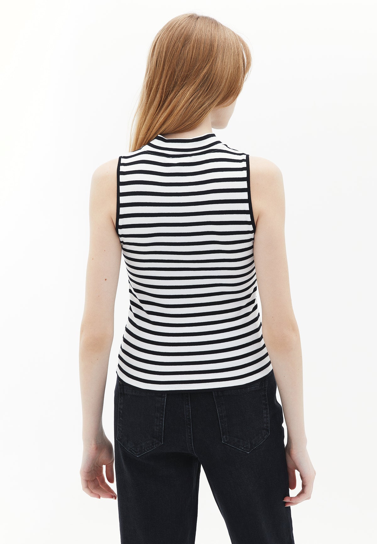 High Neck Bodycon Tank Top - Black/White