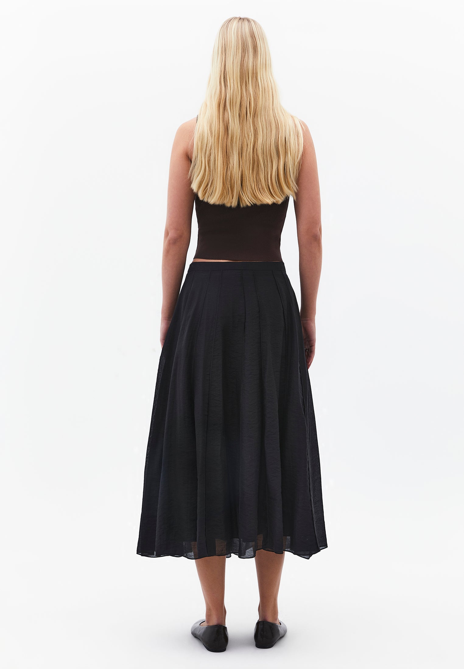 Midi Flared Woven Skirt - BLACK