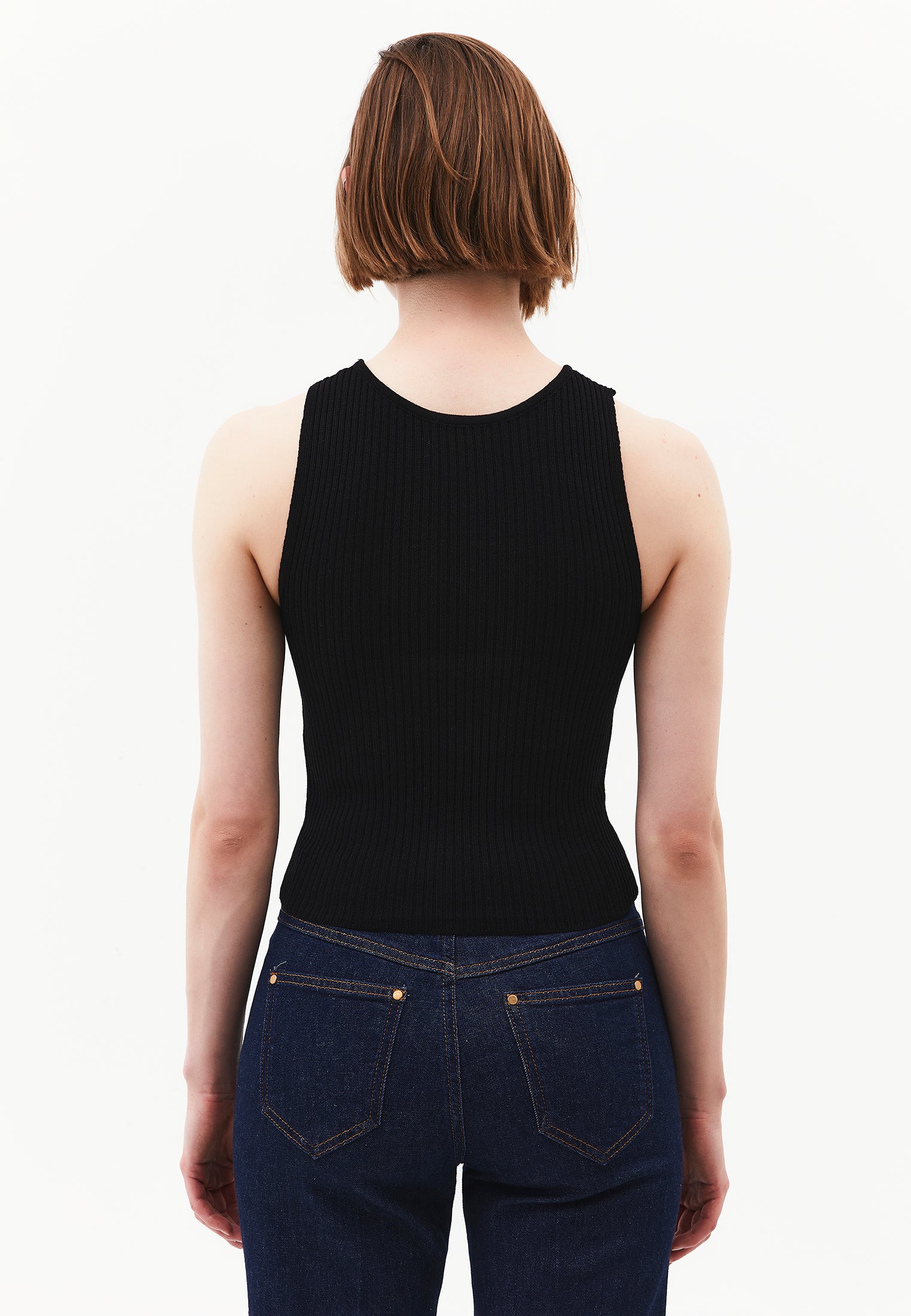 Ribbed Tank Top With Boat Neck - BLACK