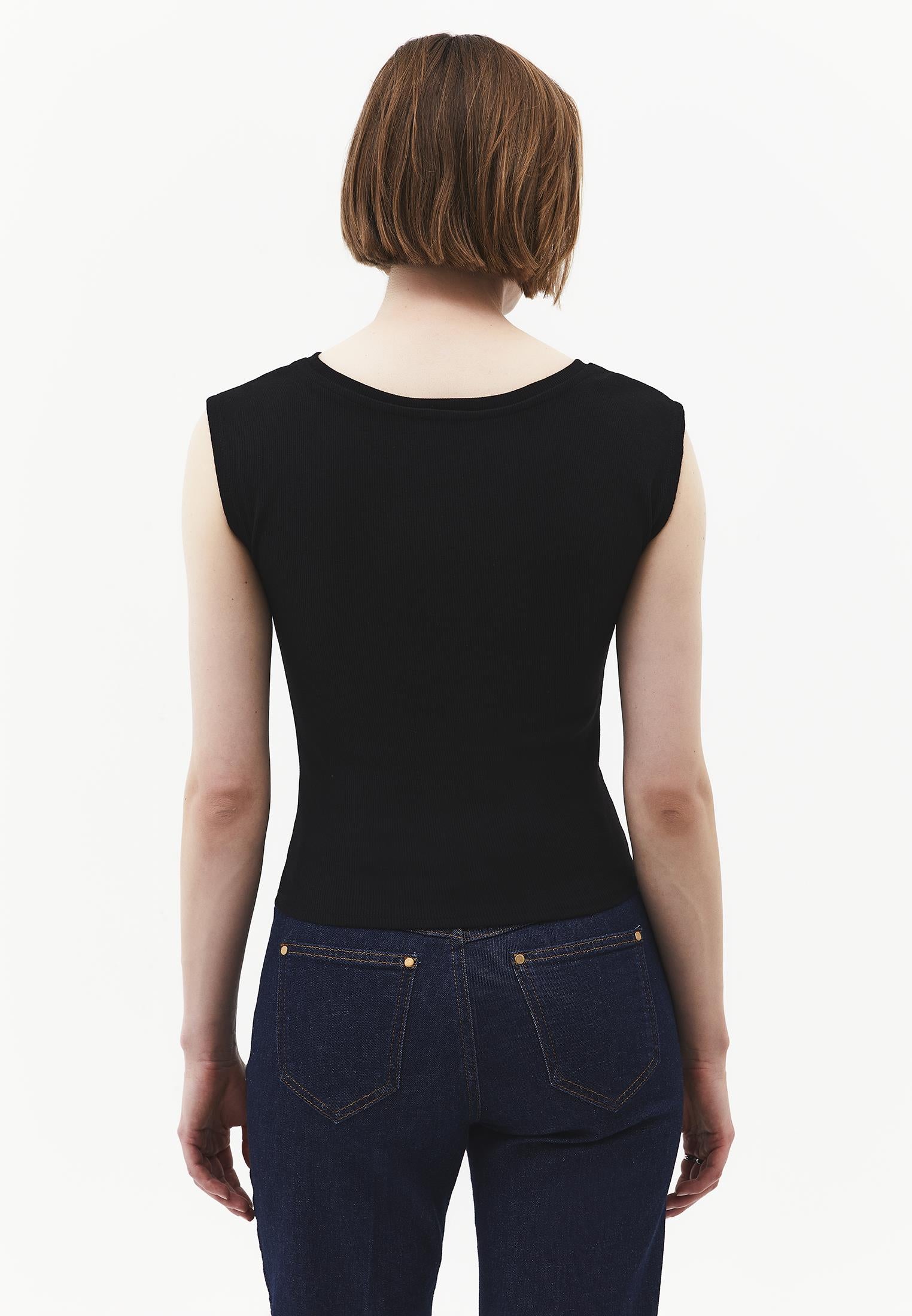 Boat Neck Sleeveless T-Shirt - BLACK