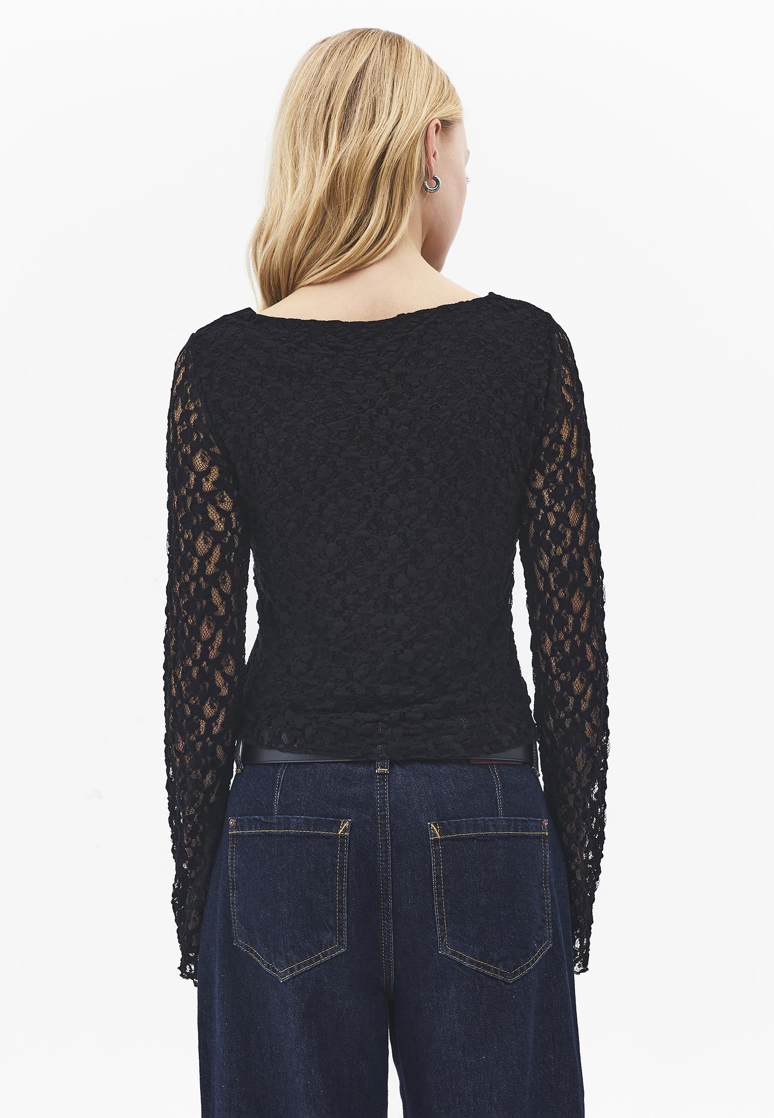 Boat Neck Long Sleeve T-Shirt - BLACK