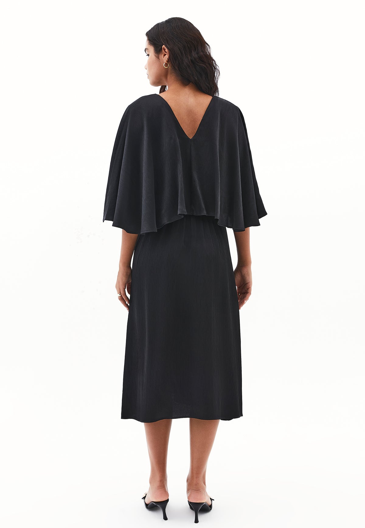 V Neck Long Dress - Black
