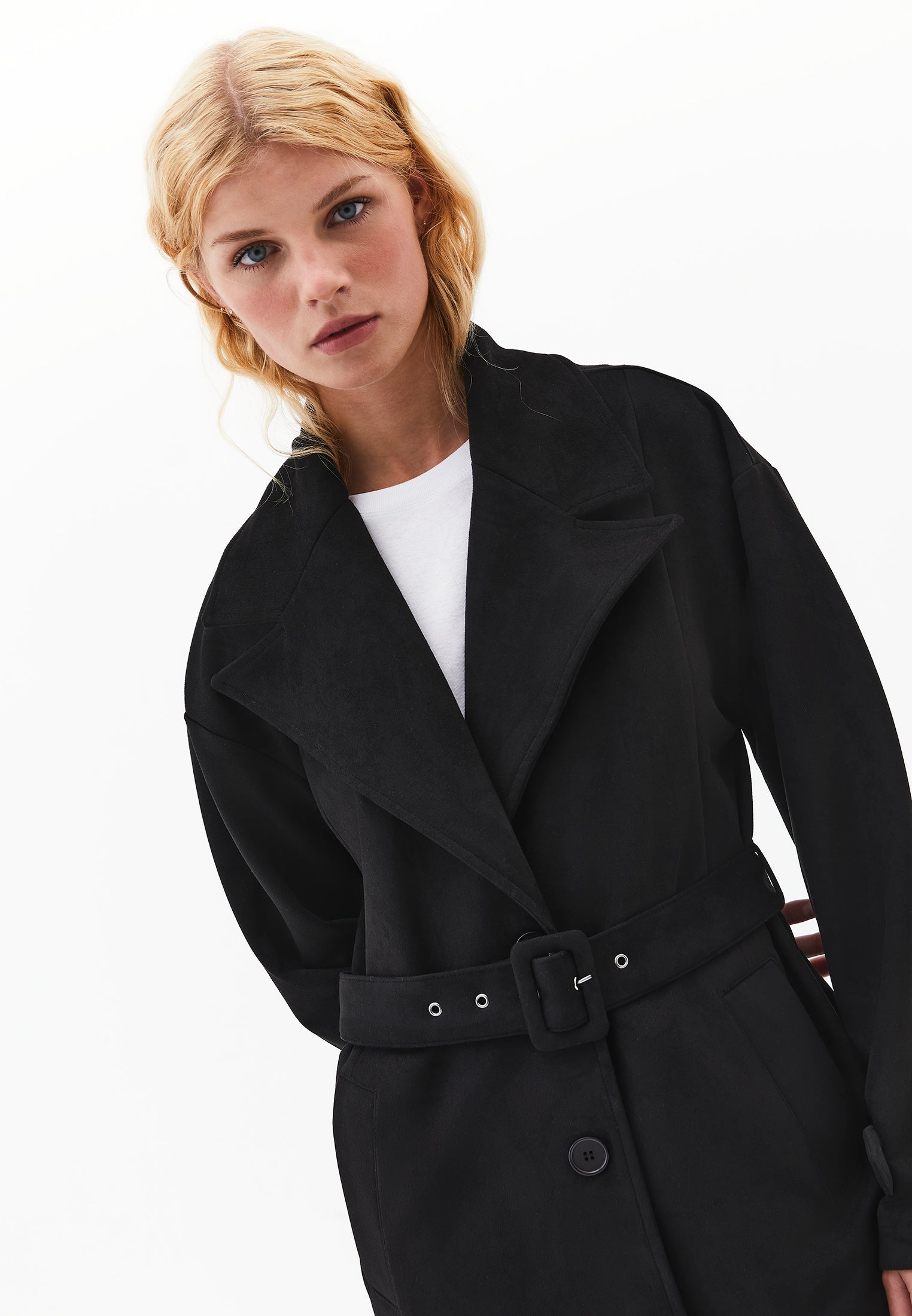 SUEDE TRENCHCOAT - BLACK