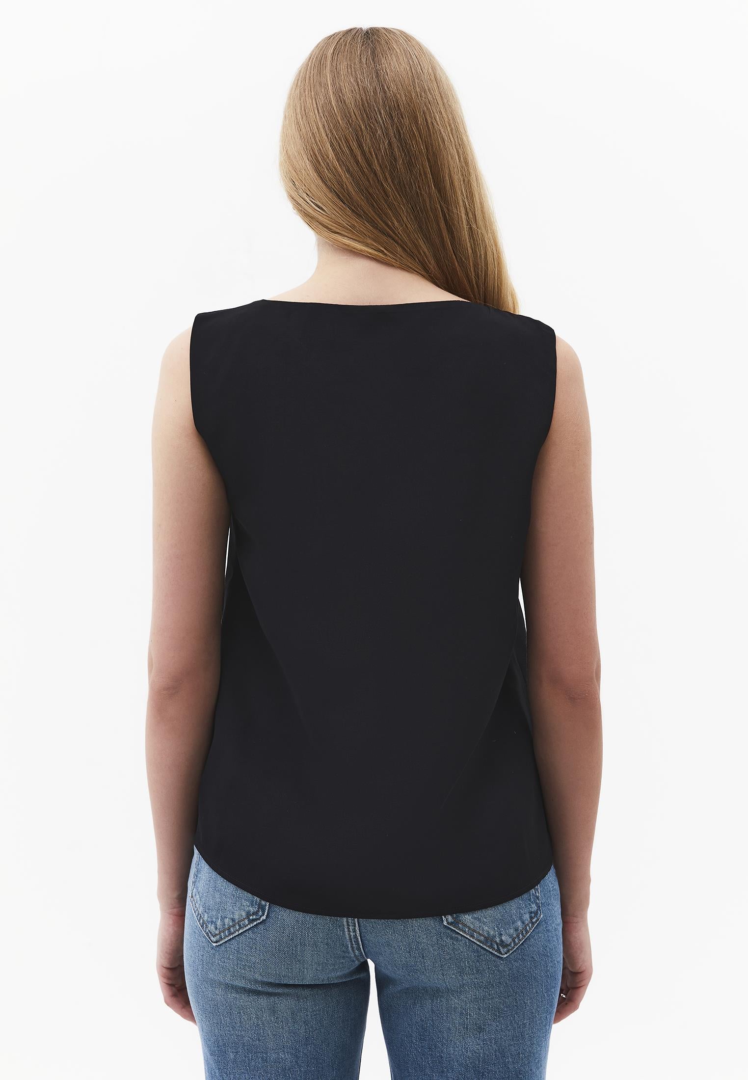 Boat Neck Blouse With Bow Detail - BLACK