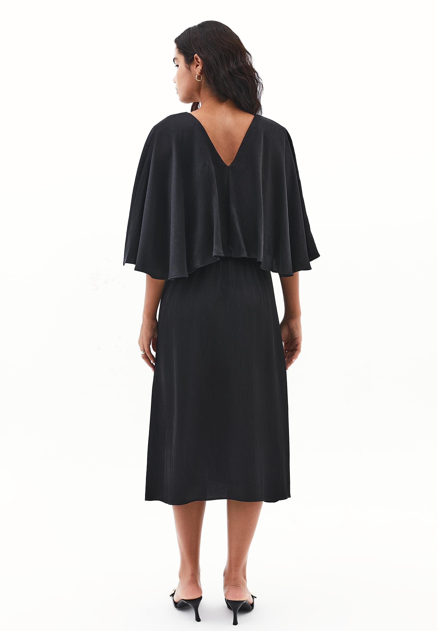 V Neck Long Dress - BLACK