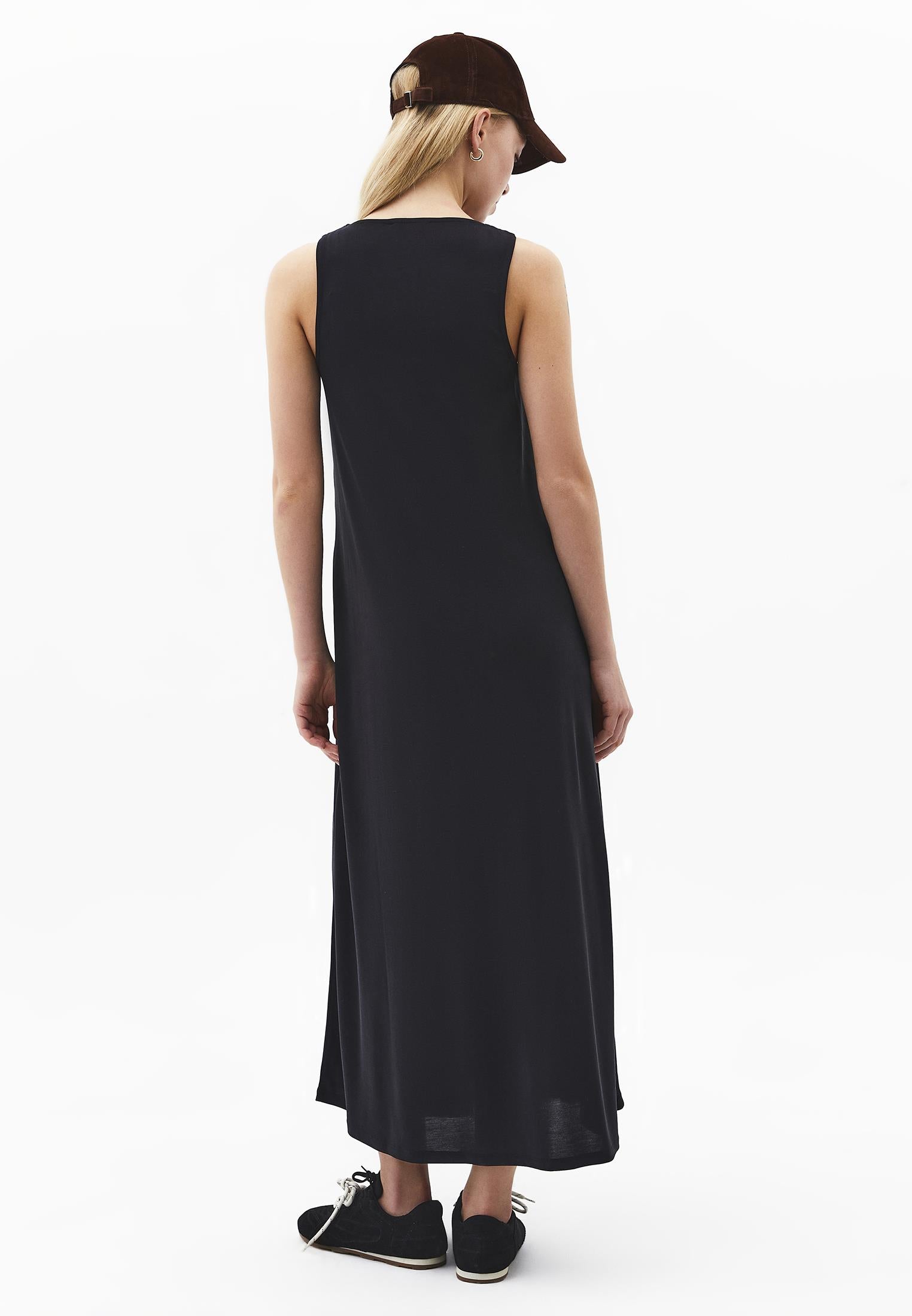 Halter Neck A-Line Midi Dress - BLACK