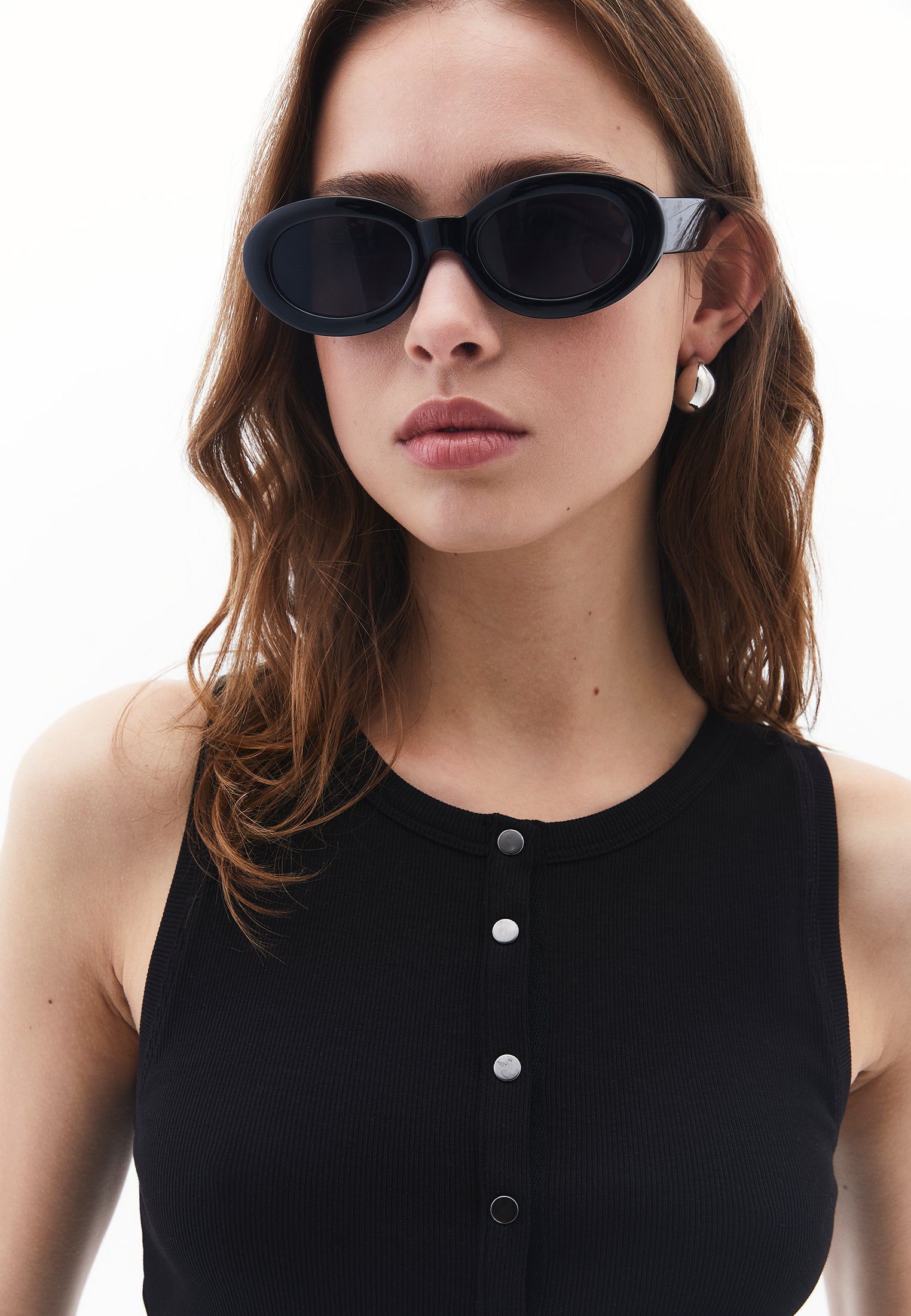 Sleeveless Tank Top With Crew Neck - BLACK