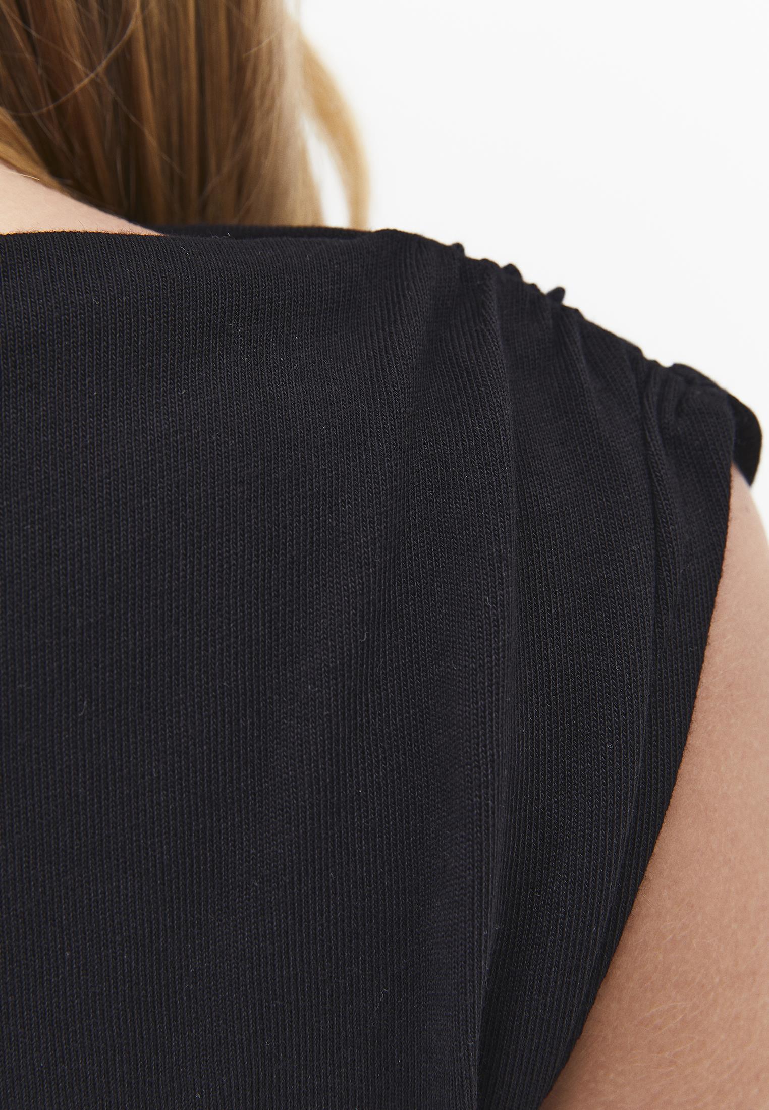 Gathered Boat Neck Tank Top - BLACK