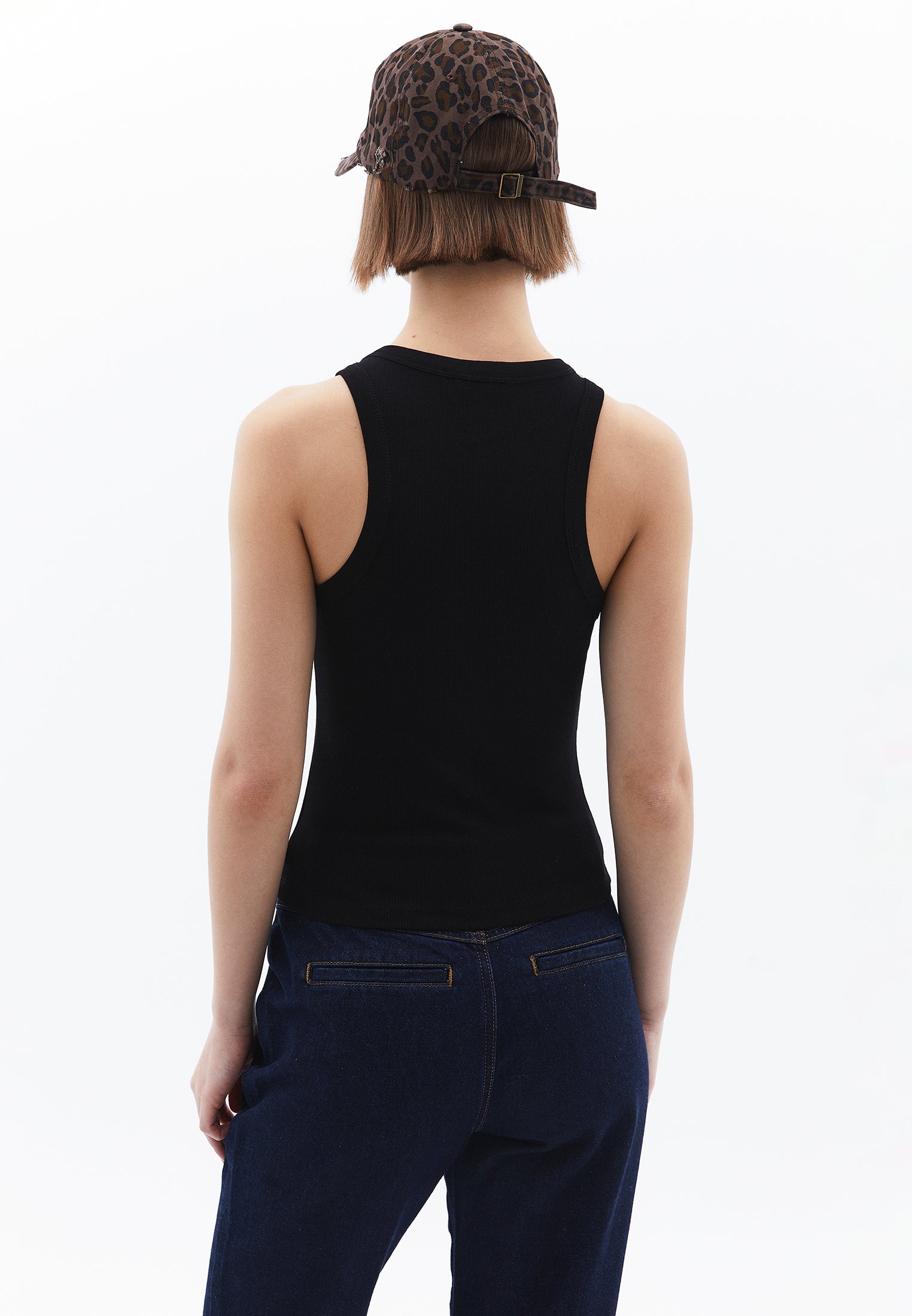 Sleeveless V Neck Tank Top - BLACK