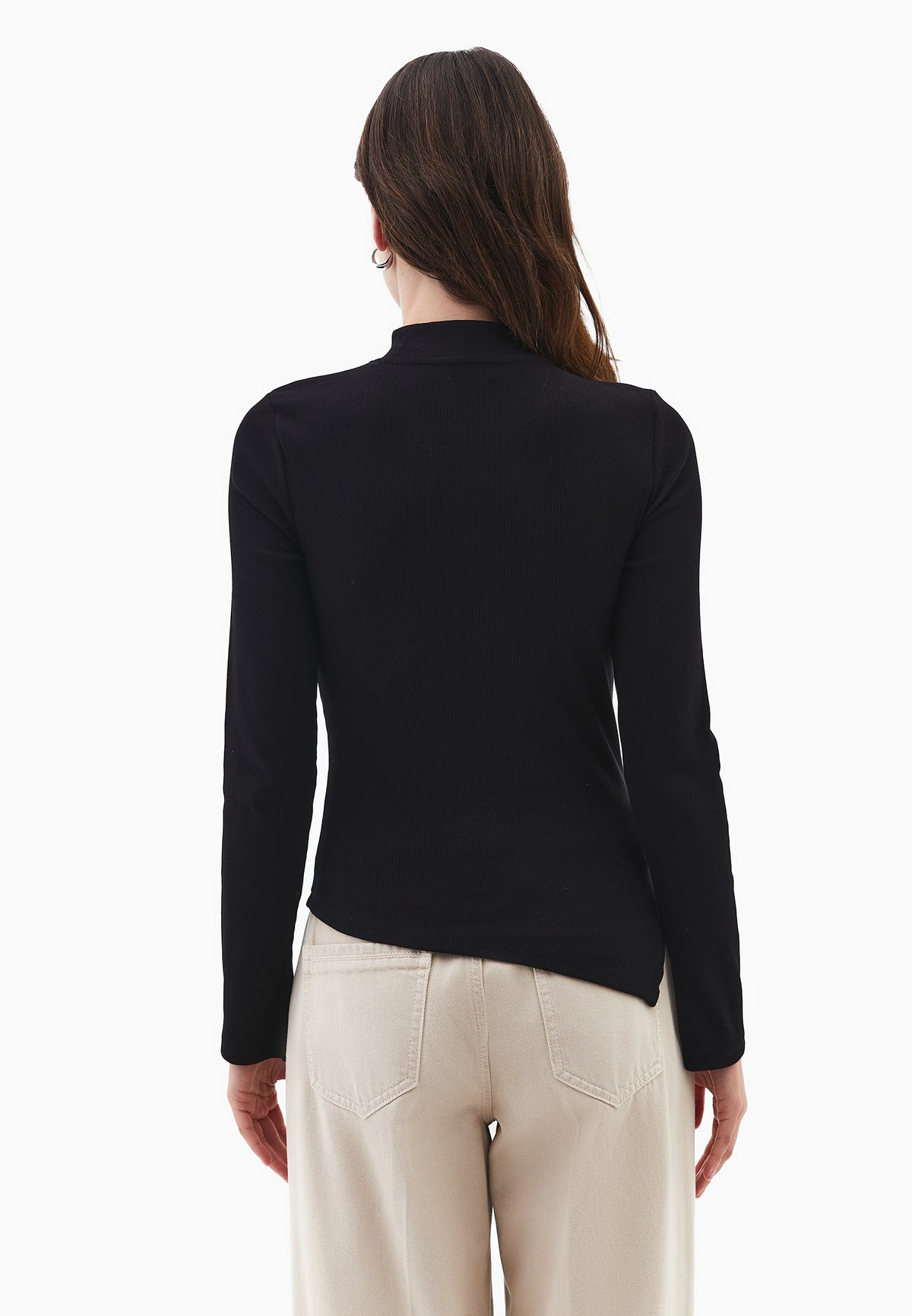 Long Sleeve T-Shirt With Cut Out Details - Black