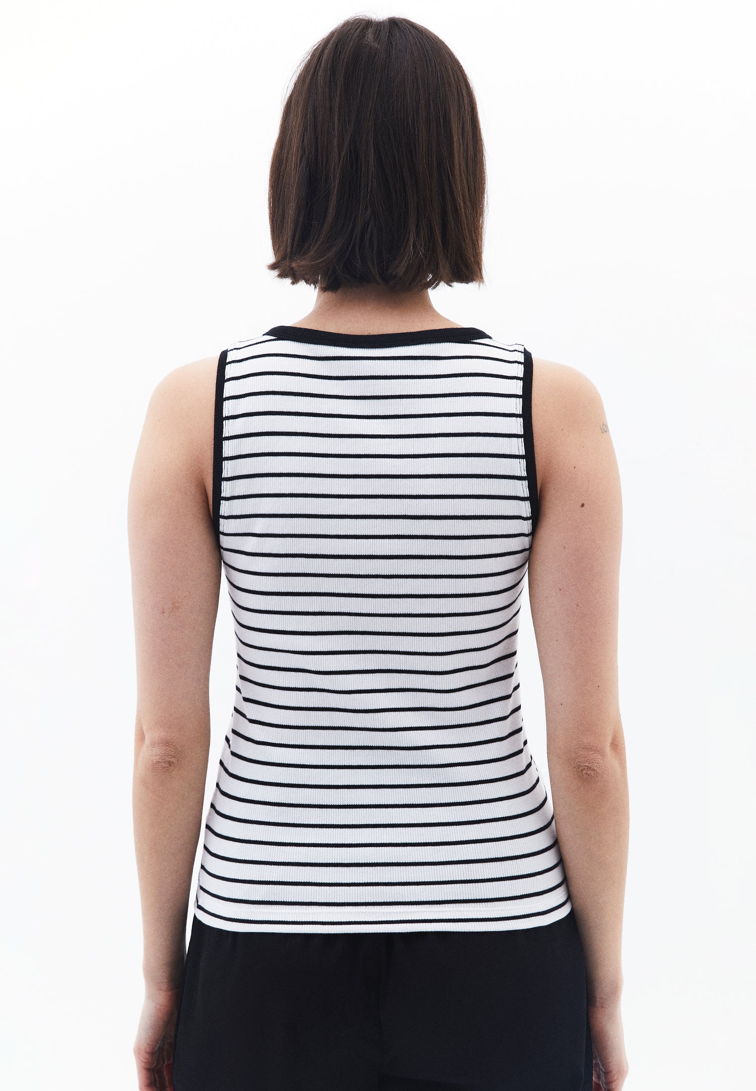 Crew Neck Striped Tank Top - WHITE/BLACK