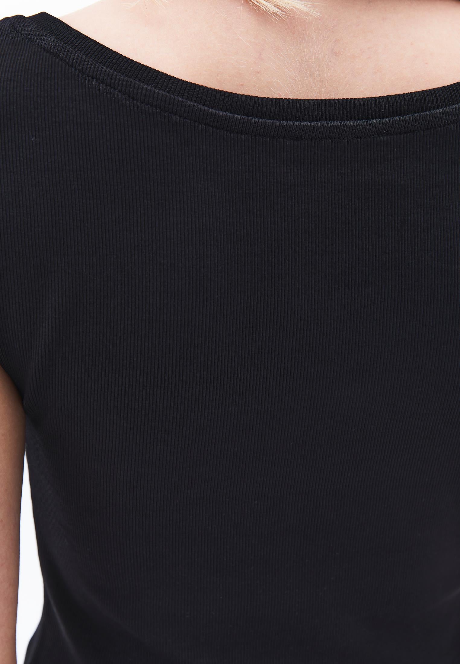 Boat Neck Short Sleeve T-Shirt - BLACK