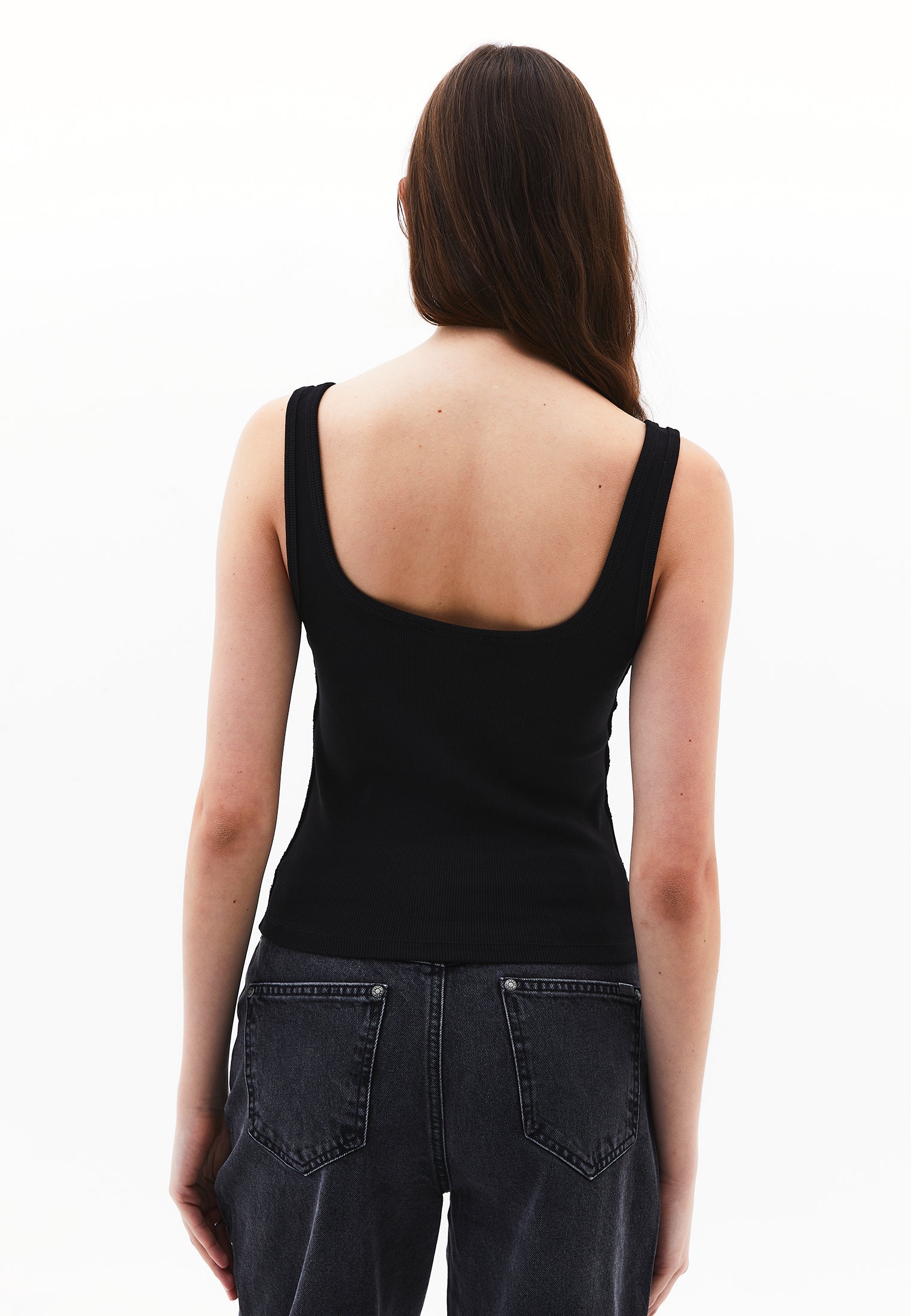 U Neck Bodycon Tank Top - BLACK