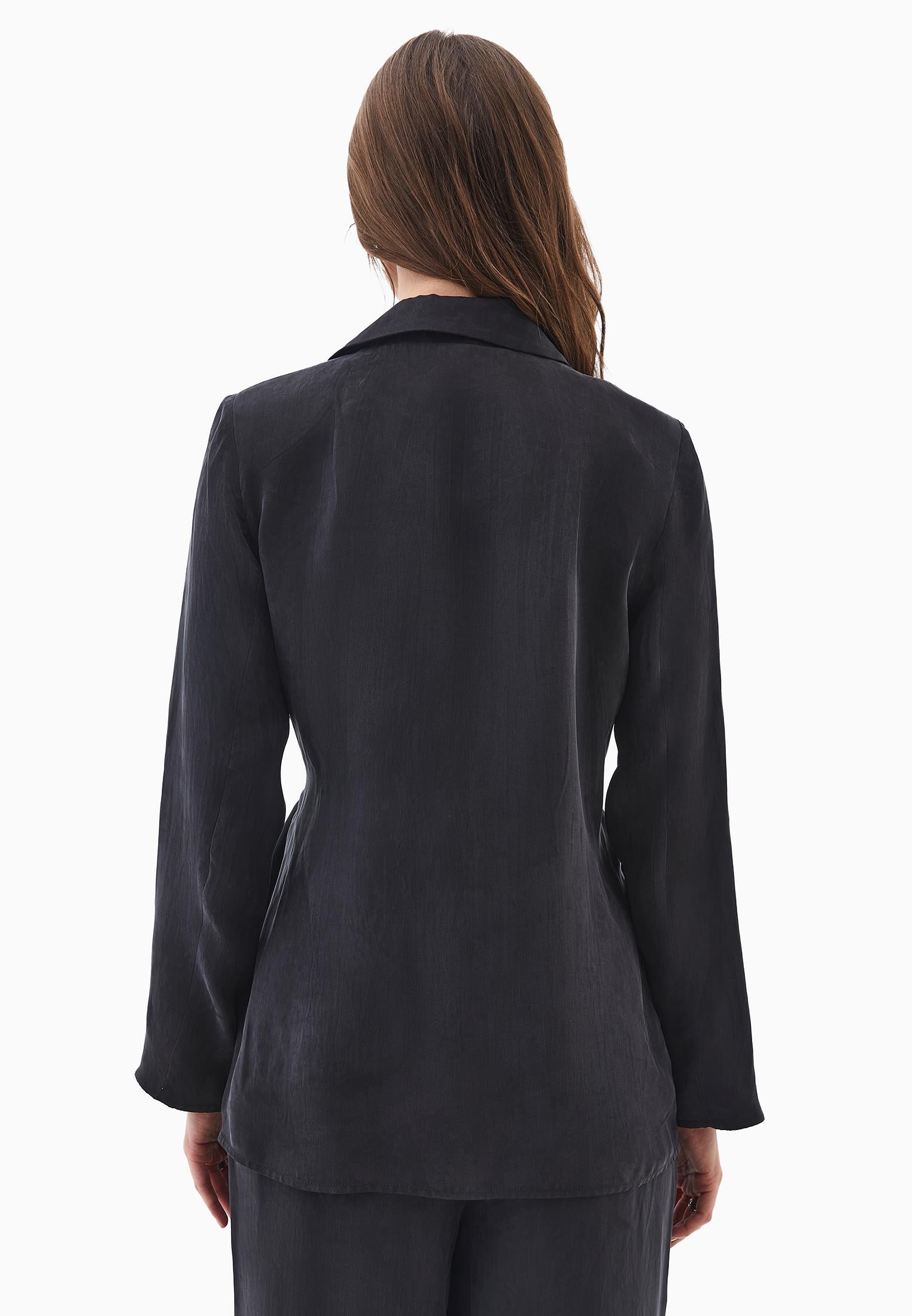 سترة ليوسيل مزدوجة الصدر من الليوسيل - أسود