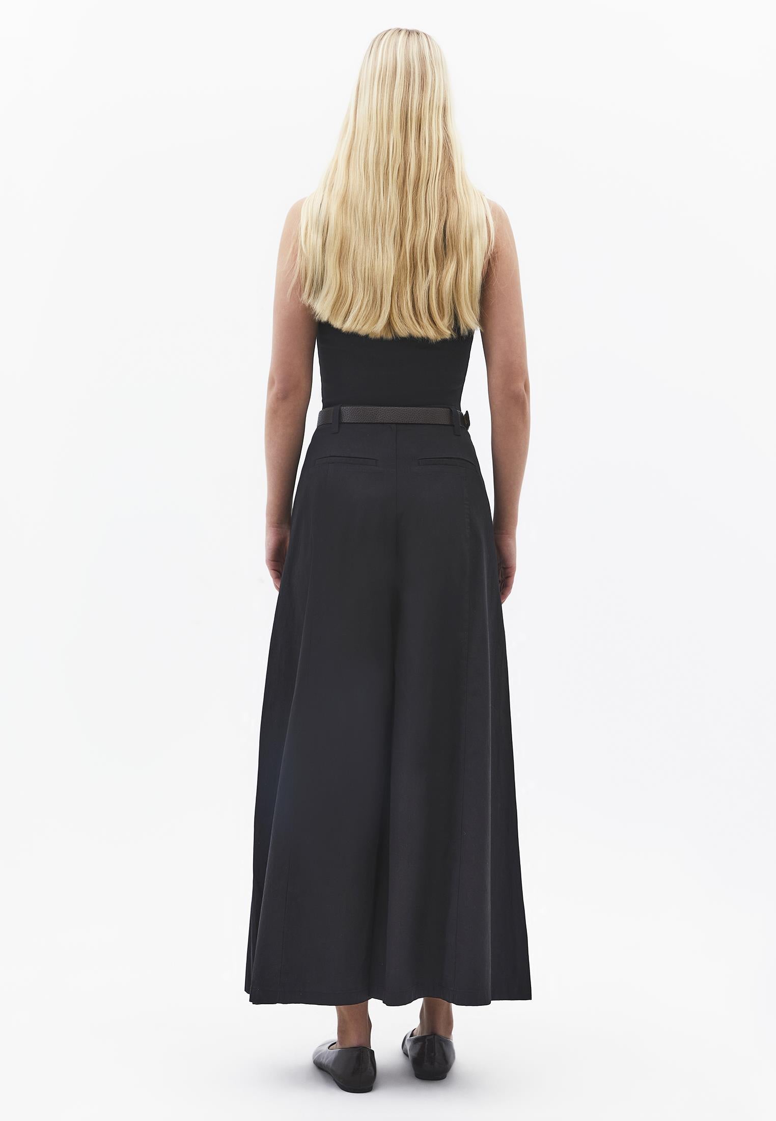 Belted Detail Ultra High Waist Wide Leg Trousers - BLACK