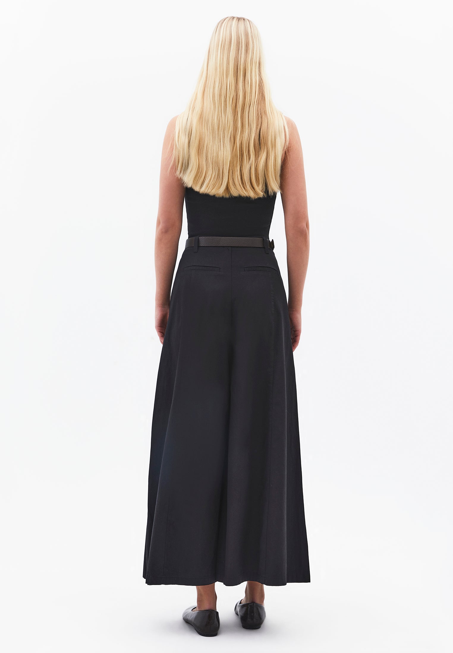 Belted Detail Ultra High Waist Wide Leg Trousers - BLACK