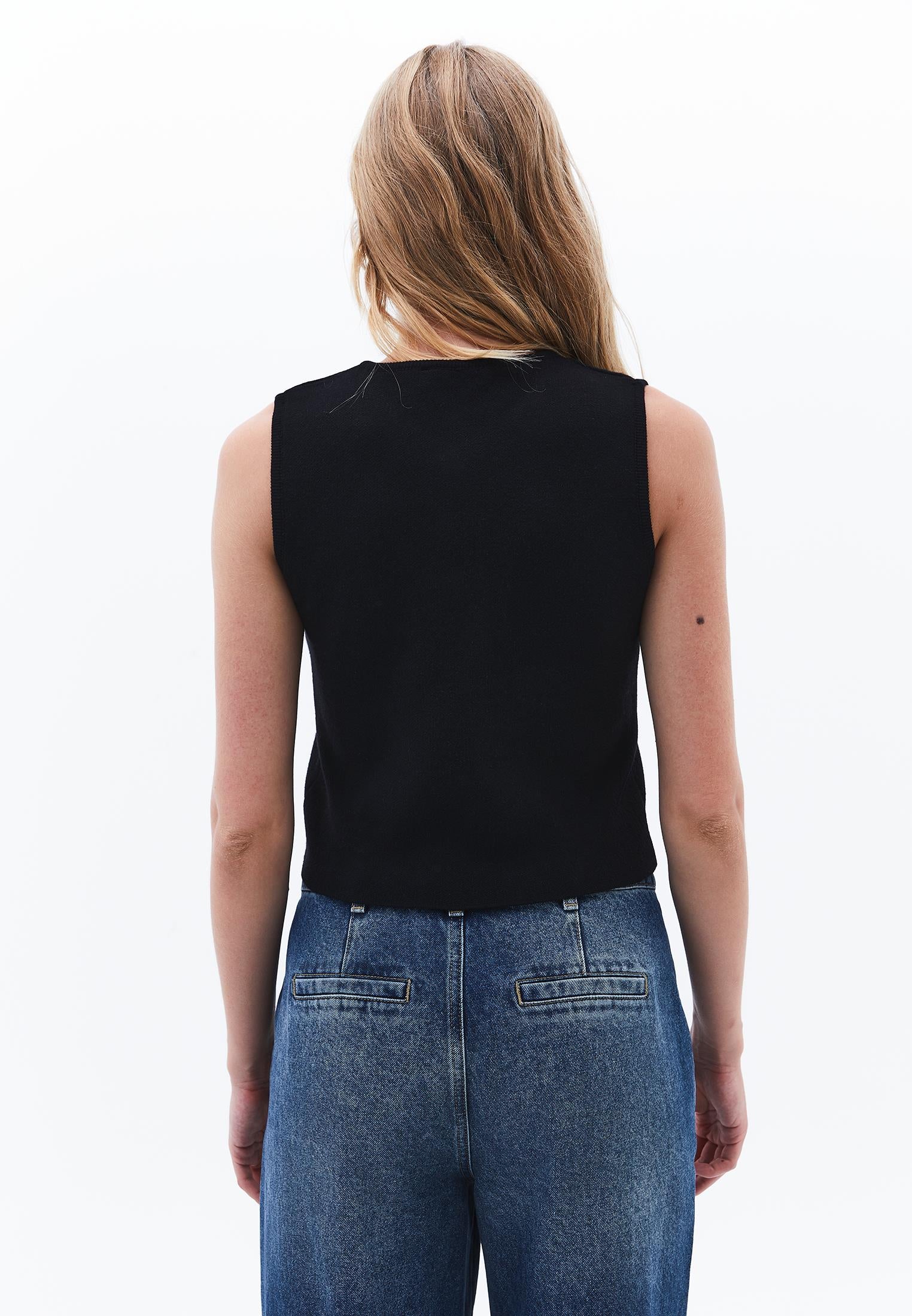 Button Collared Vest - BLACK