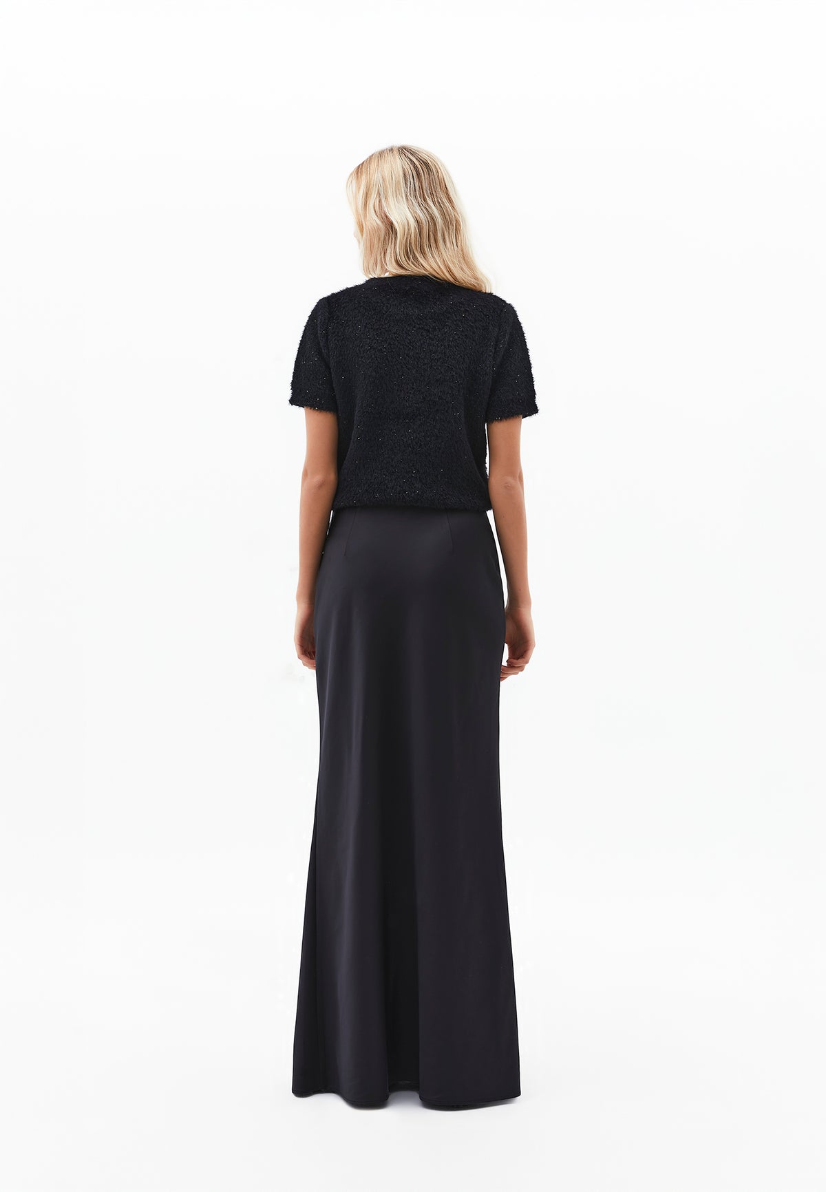 High Waist Slim Fit Long Skirt - Black