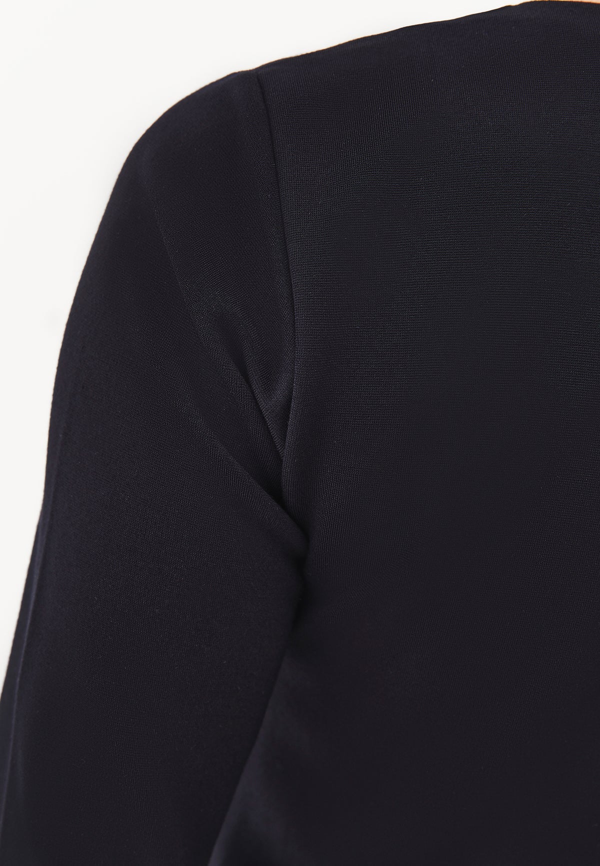 Flared Dress with Stand Collar and Long Sleeves - Black