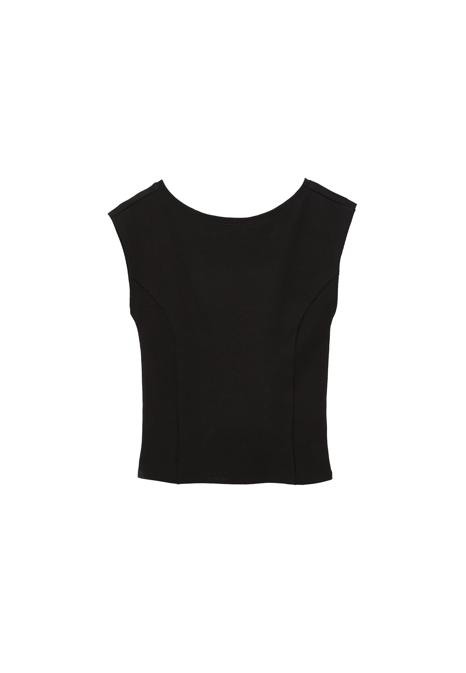 Boat Neck Short Sleeve T-Shirt - BLACK
