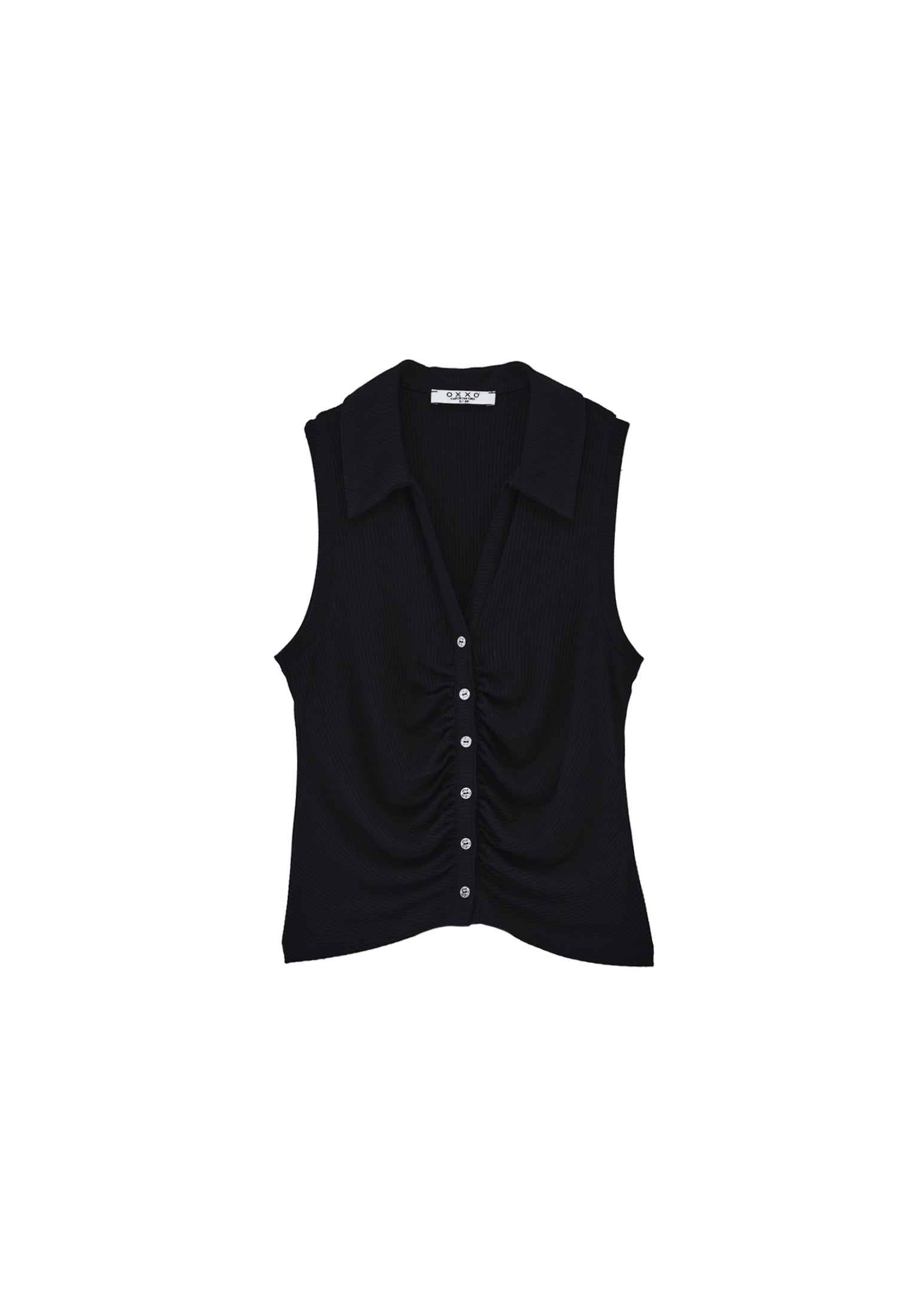 Polo Neck Tank Top - BLACK