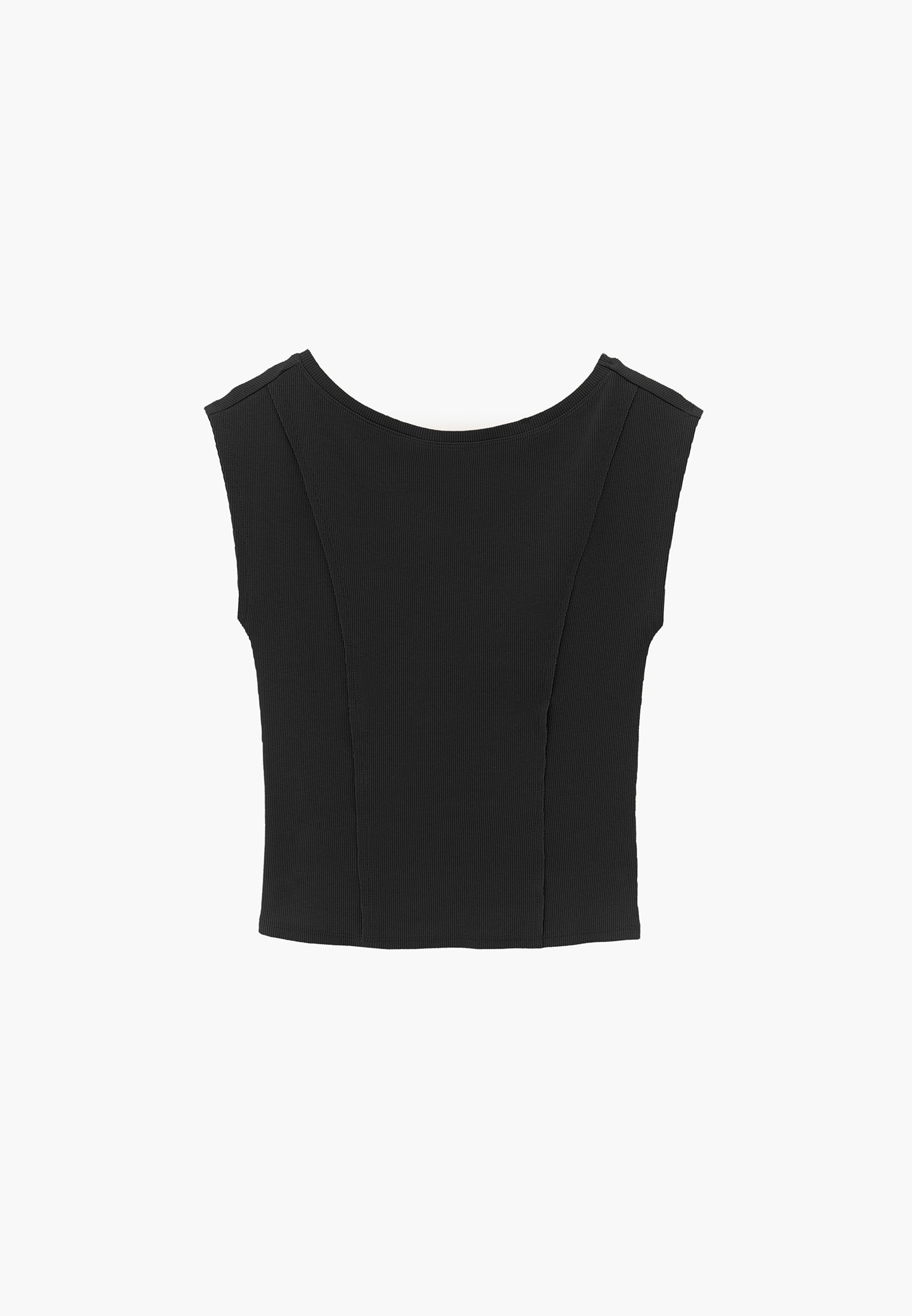 Boat Neck Sleeveless T-Shirt - BLACK