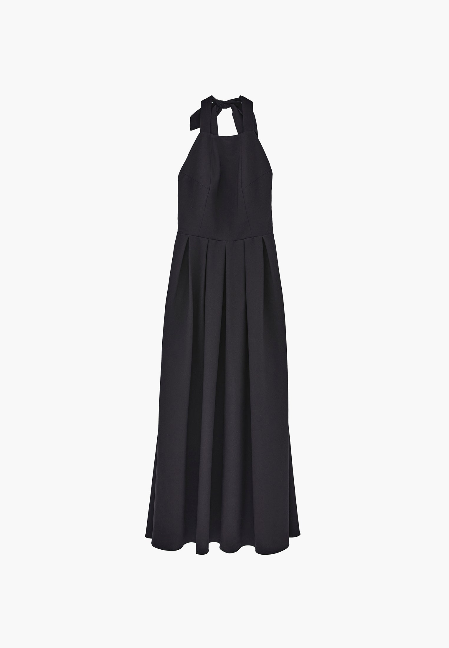 Tie Midi Dress With Crew Neck And A-Line - BLACK