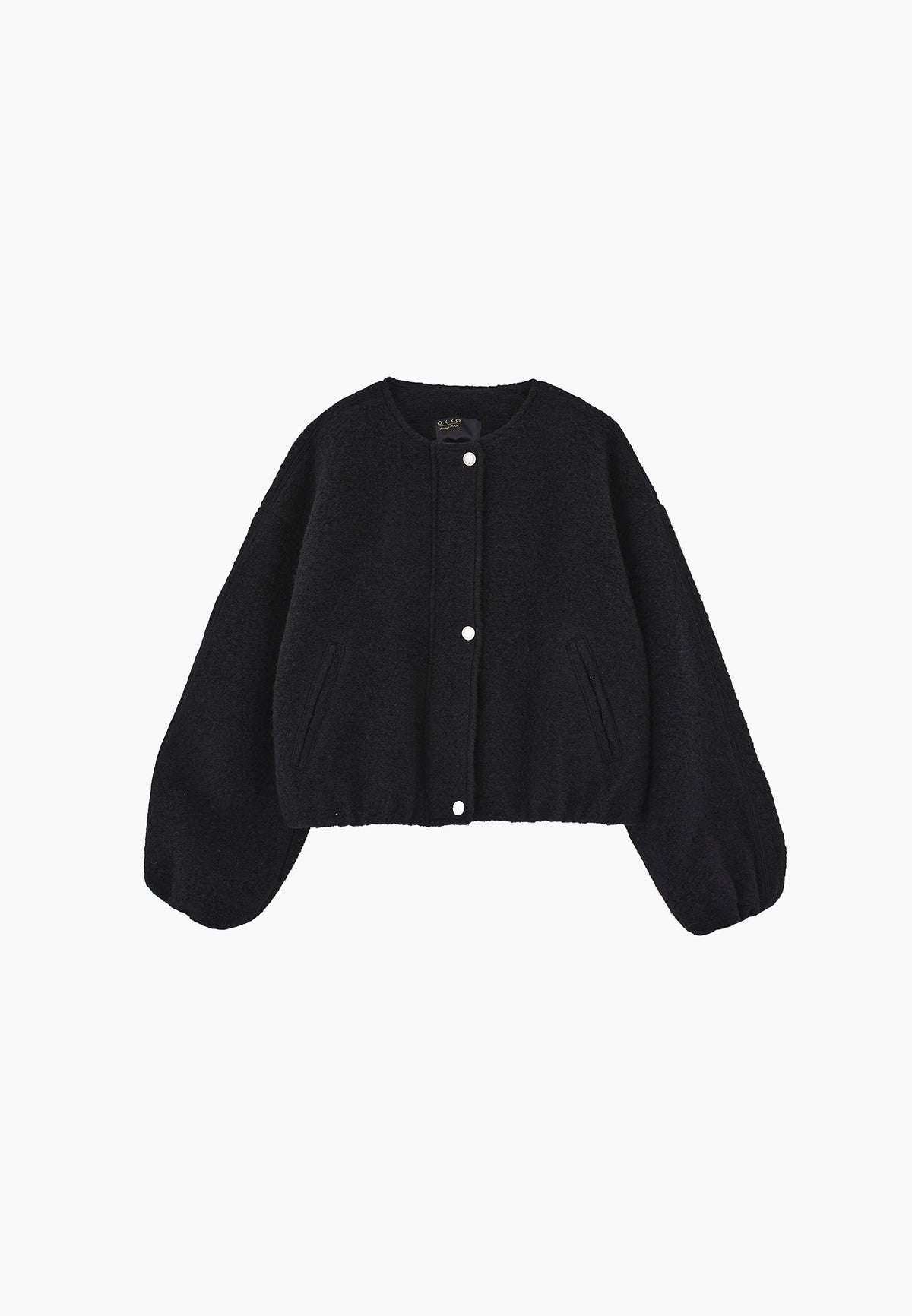 Balloon Sleeve Short Knitted Jacket - Black
