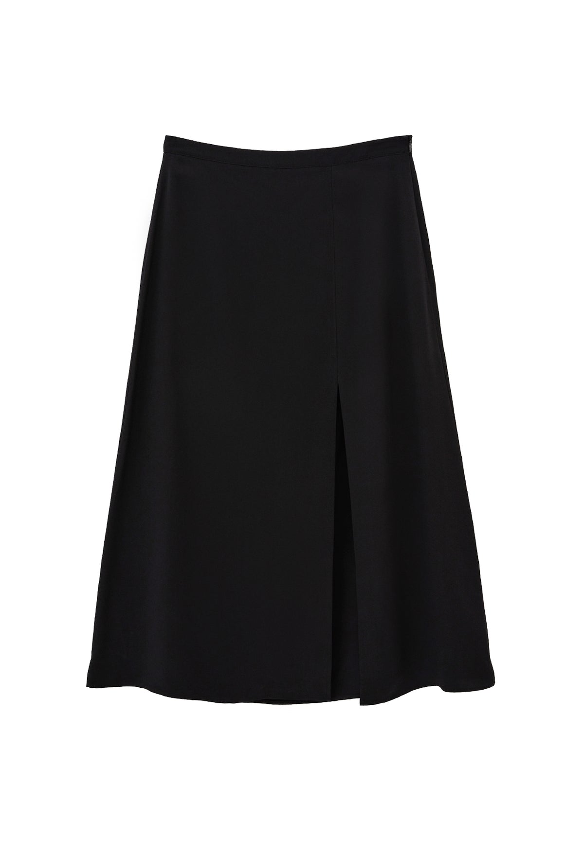 Midi Flared Skirt With Slit - Black