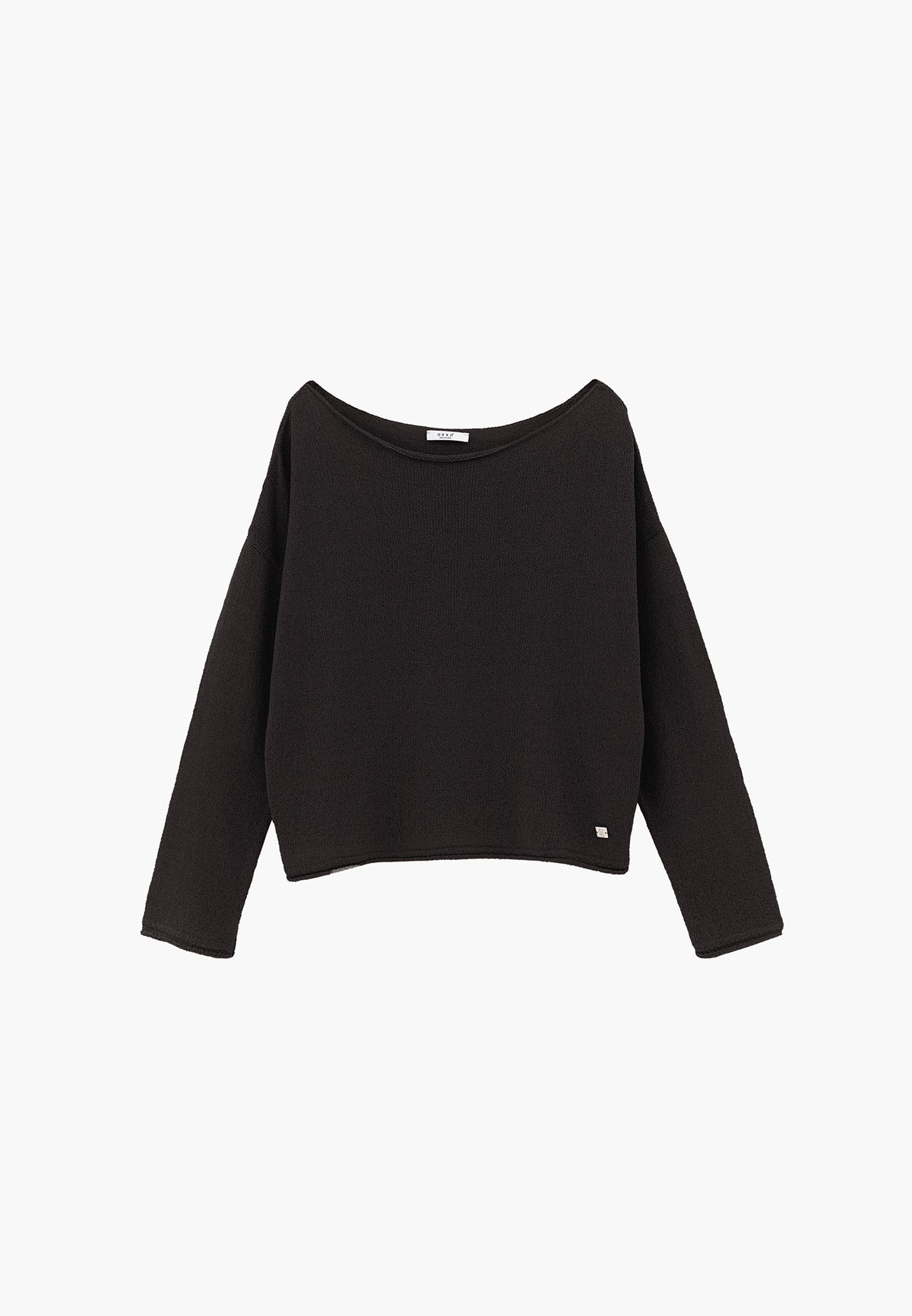 Boat Neck Bouclé Sweater - BLACK
