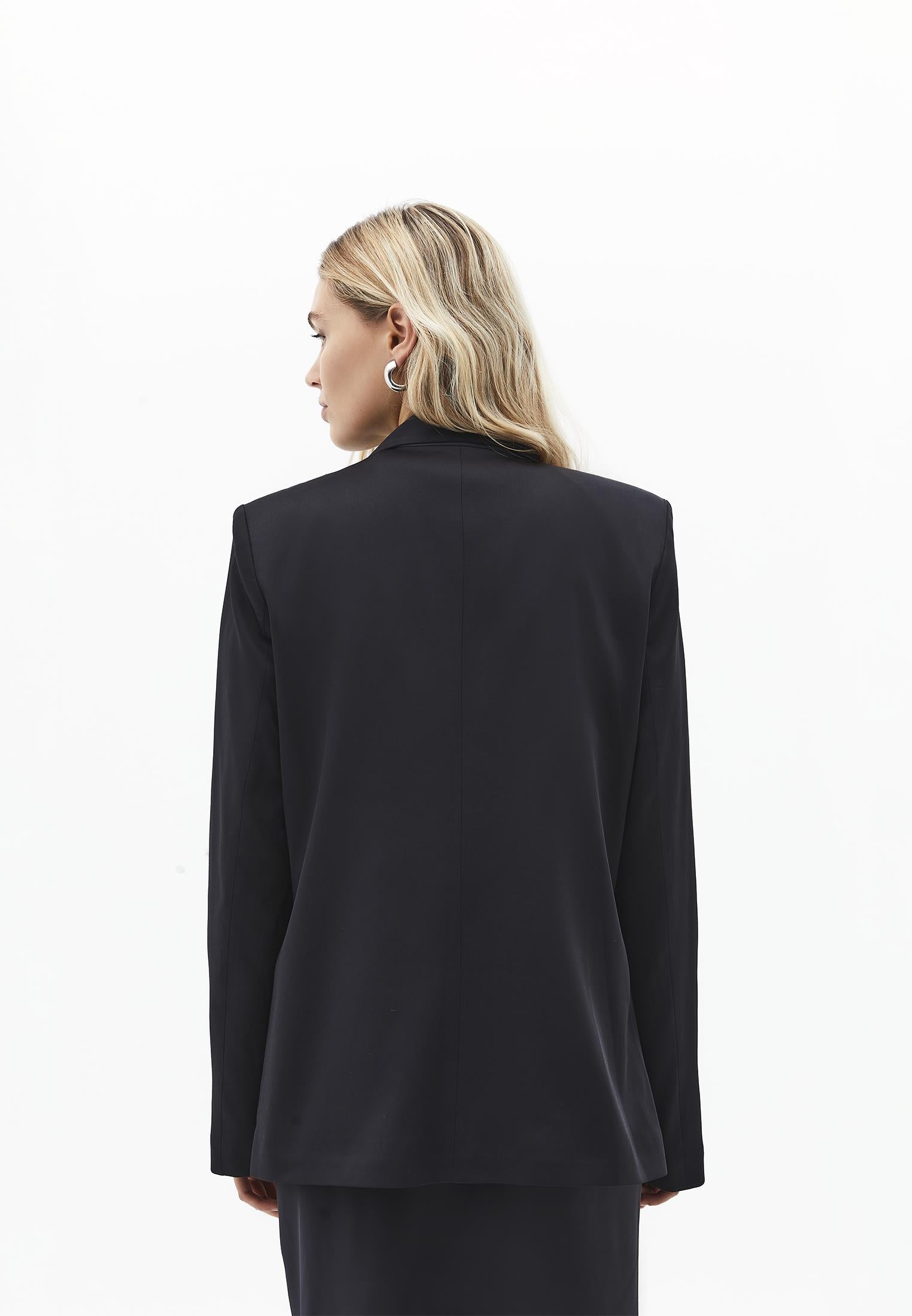 Button Detailed Oversize Blazer Jacket - BLACK