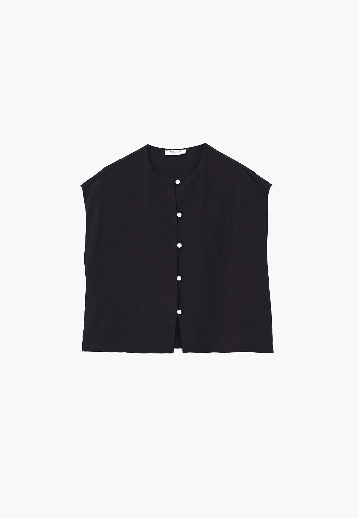 Loose Blouse With Boat Neck And Button Details - Black