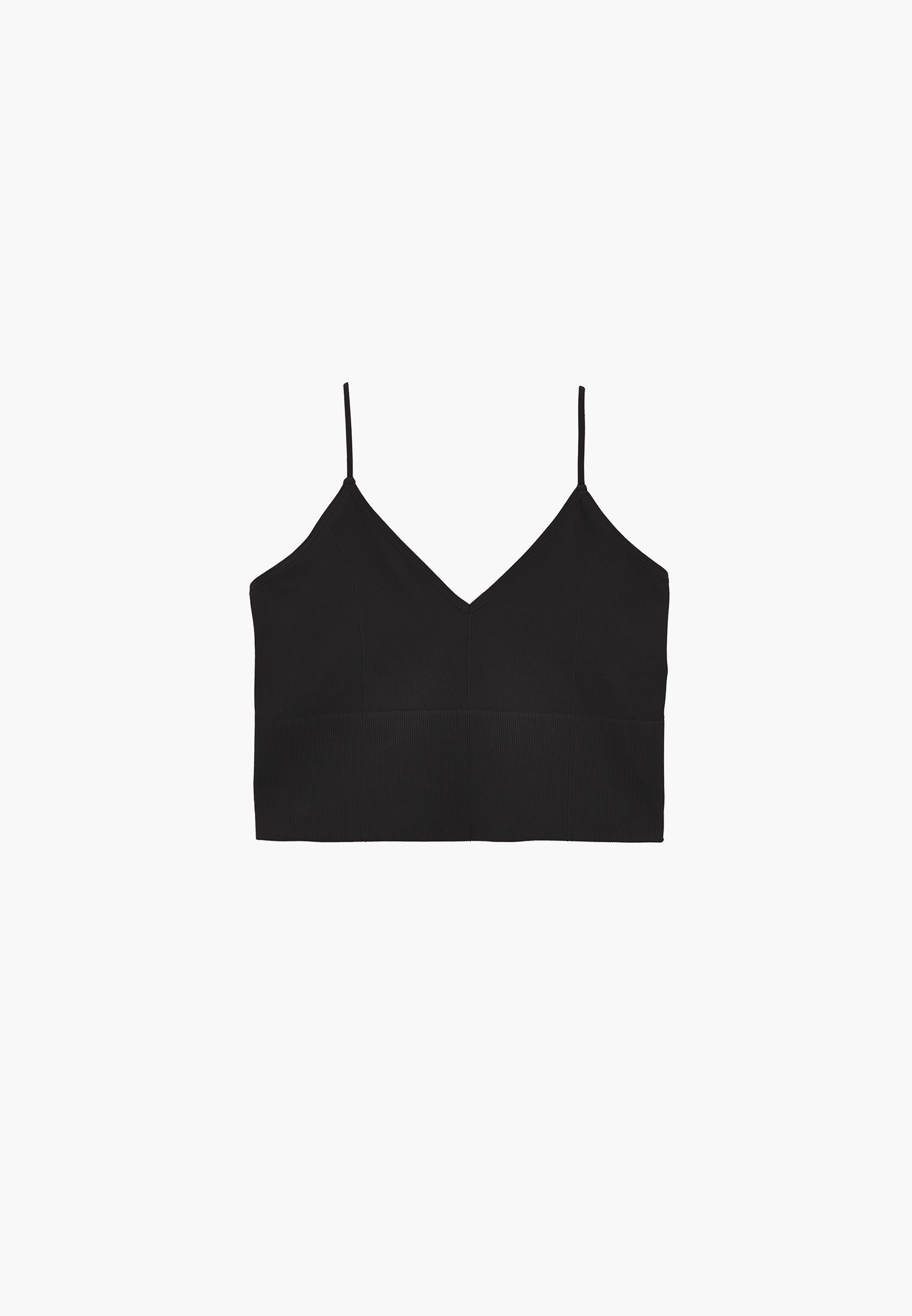 V-Neck Cropped Top - BLACK